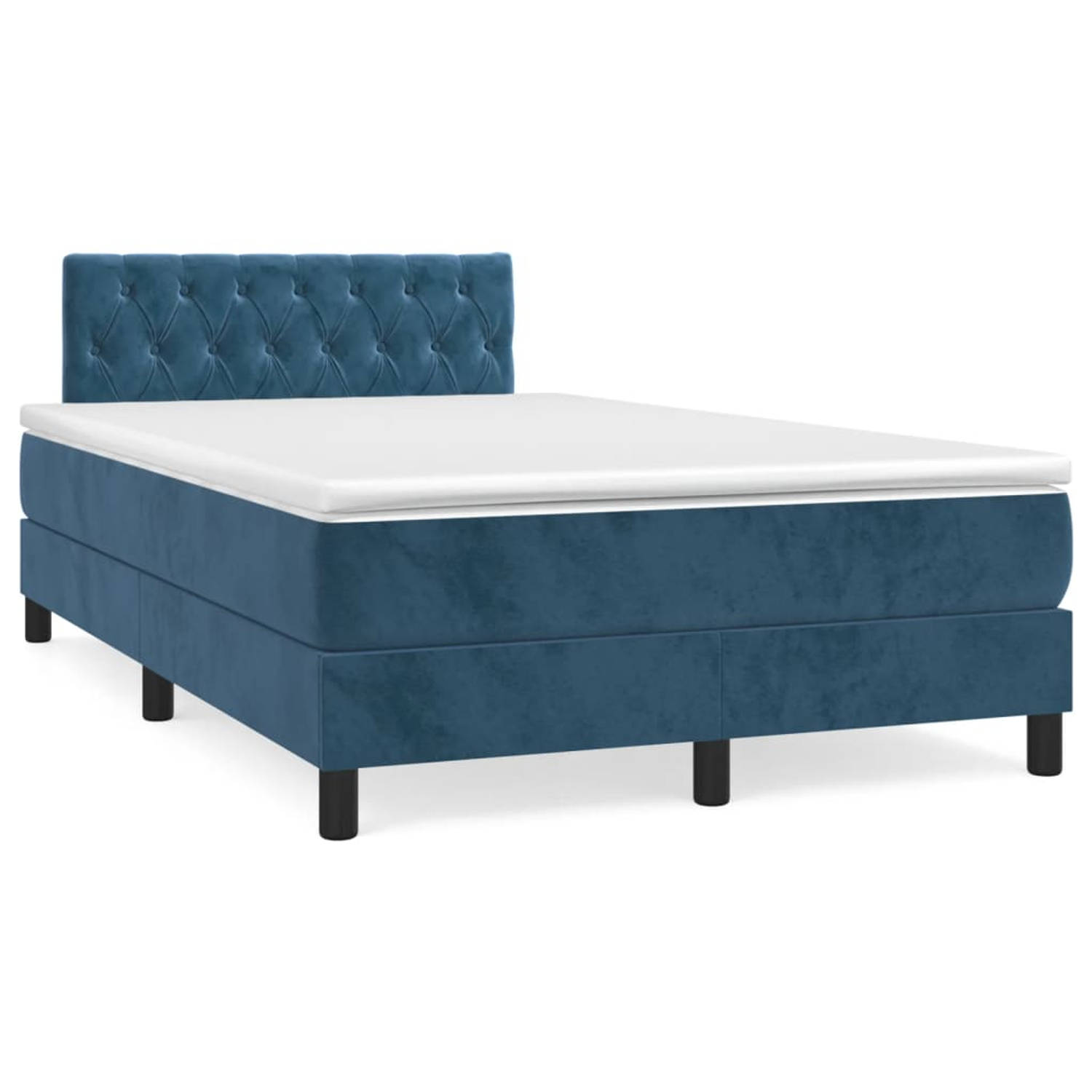 The Living Store Boxspringbed - Donkerblauw - 203 x 120 x 78/88 cm - Fluweel - Pocketvering