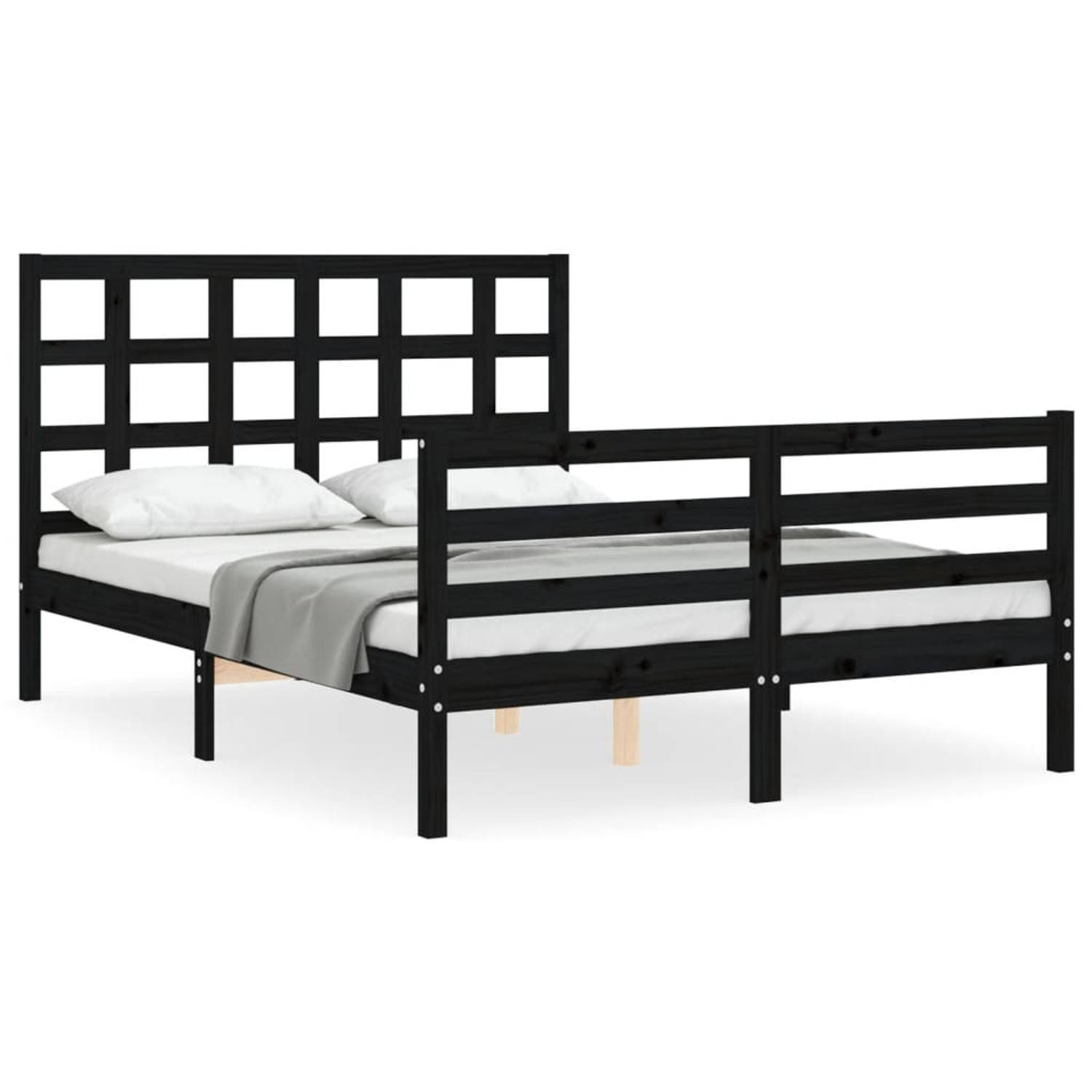 The Living Store Bedframe met hoofdbord massief hout zwart 120x200 cm - Bedframe - Bedframes - Bed - Tweepersoonsbed - Slaapkamermeubel - Houten Bedframe - Houten Bed - Bedbodem -