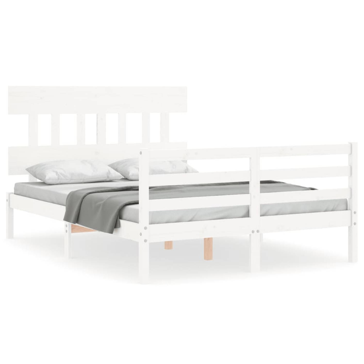 The Living Store Bedframe met hoofdbord massief hout wit 120x200 cm - Bedframe - Bedframes - Bed - Tweepersoonsbed - Slaapkamermeubel - Houten Bedframe - Houten Bed - Bedbodem - Ma