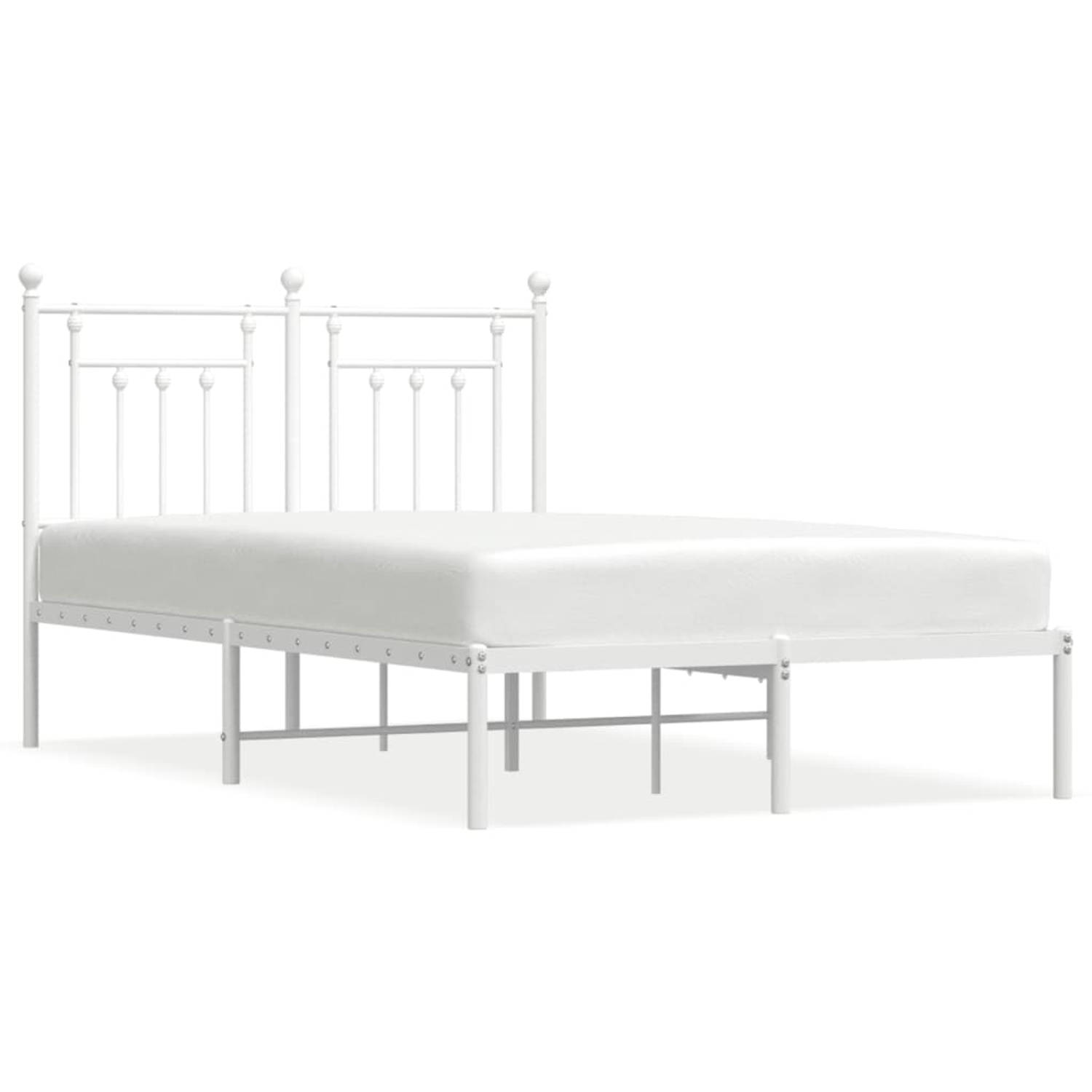 The Living Store Bedframe met hoofdbord metaal wit 120x190 cm - Bed