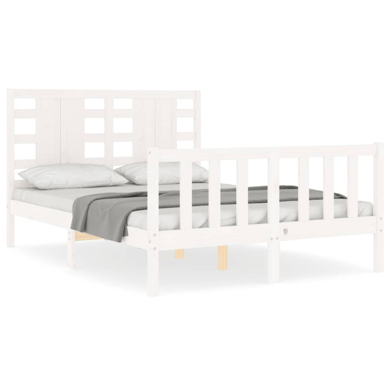 The Living Store Bedframe met hoofdbord massief hout wit 120x200 cm - Bedframe - Bedframes - Bed - Tweepersoonsbed - Slaapkamermeubel - Houten Bedframe - Houten Bed - Bedbodem - Ma