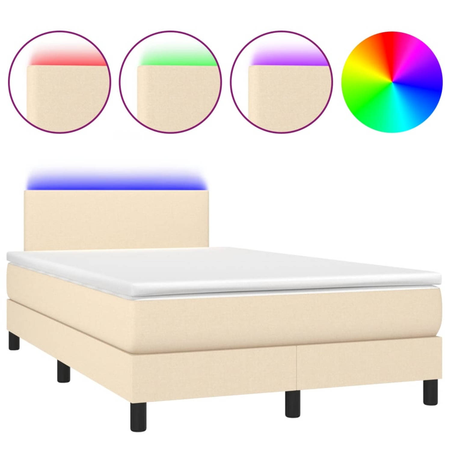 The Living Store Boxspring met matras en LED stof crèmekleurig 120x200 cm - Boxspring - Boxsprings - Bed - Slaapmeubel - Boxspringbed - Boxspring Bed - Tweepersoonsbed - Bed Met Ma