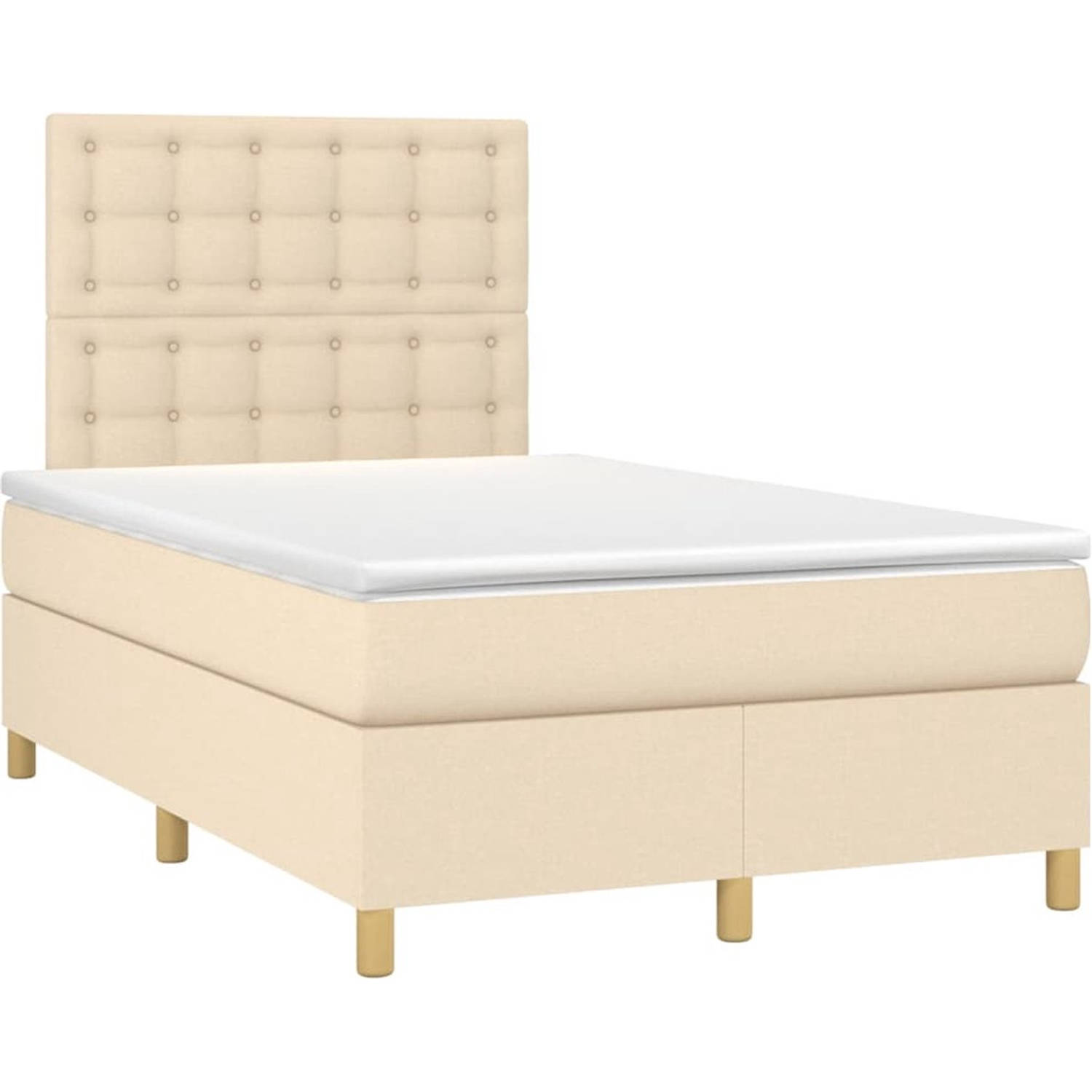 The Living Store Boxspringbed - Bed - 203 x 120 x 118/128 cm - Crème - Ademend en Duurzaam