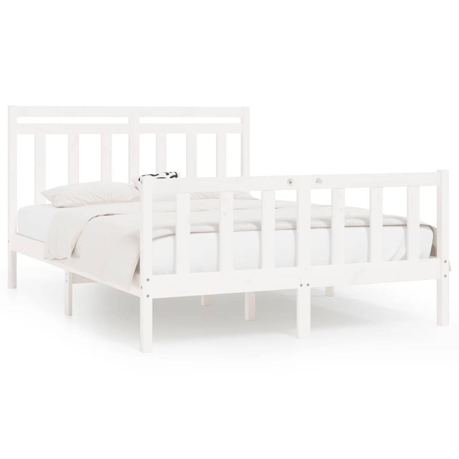 The Living Store Bedframe massief grenenhout wit 120x200 cm - Bedframe - Bedframes - Massief Houten Bed - Tweepersoonsbed - Bed - Bedombouw - Dubbel Bed - Frame - Bed Frame - Ledik