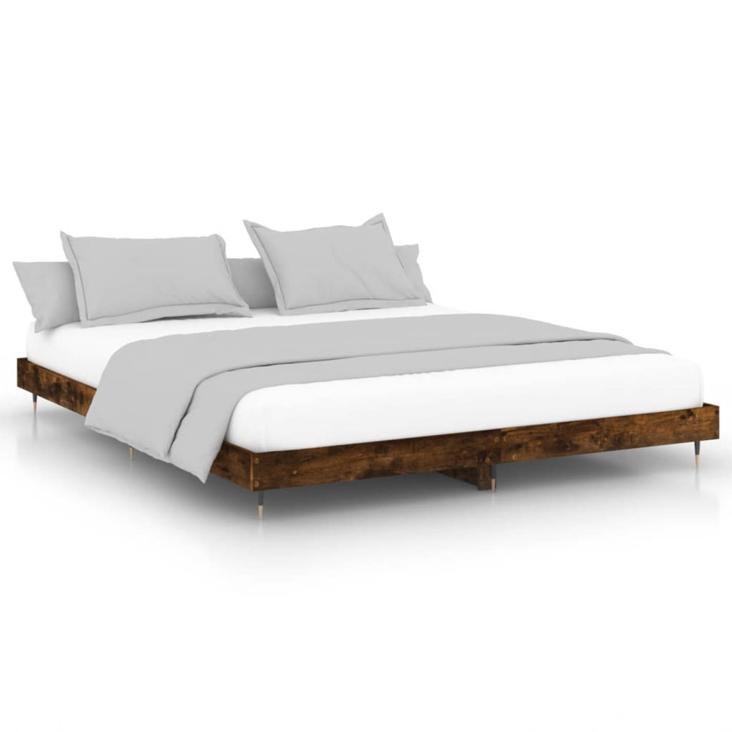 The Living Store Bedframe bewerkt hout gerookt eikenkleurig 120x200 cm - Bed