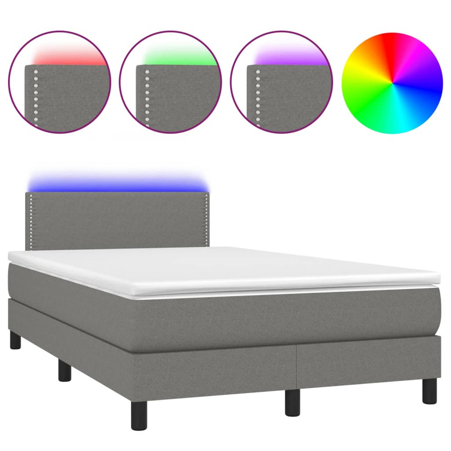 The Living Store Boxspring met matras en LED stof donkergrijs 120x200 cm - Boxspring - Boxsprings - Bed - Slaapmeubel - Boxspringbed - Boxspring Bed - Tweepersoonsbed - Bed Met Mat