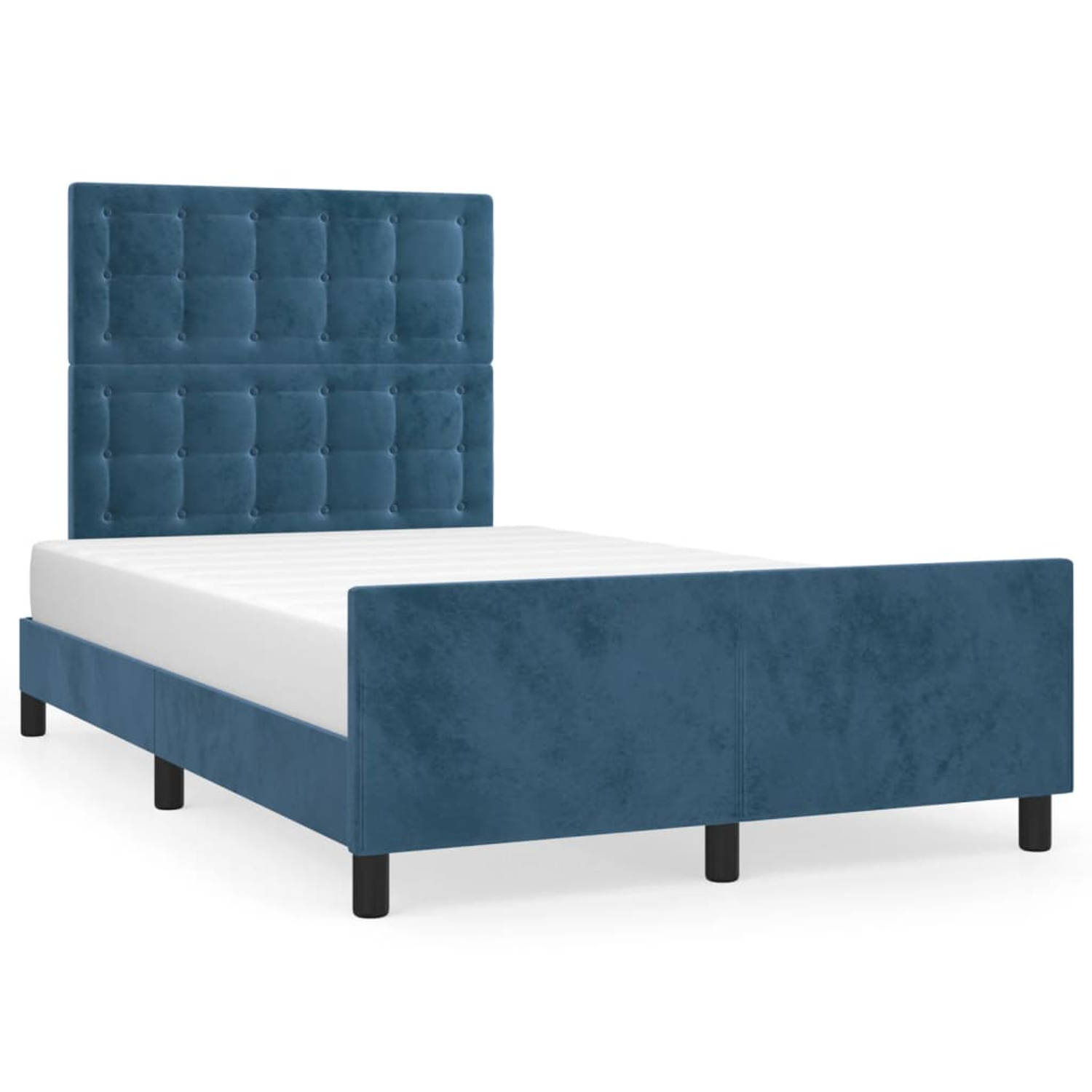 The Living Store Bedframe met hoofdeinde fluweel donkerblauw 120x200 cm - Bed