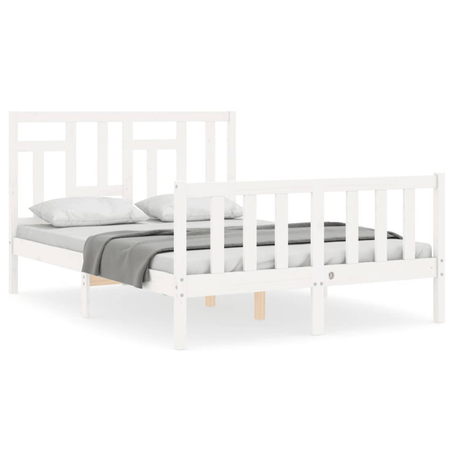 The Living Store Bedframe met hoofdbord massief hout wit 120x200 cm - Bedframe - Bedframes - Bed - Tweepersoonsbed - Slaapkamermeubel - Houten Bedframe - Houten Bed - Bedbodem - Ma