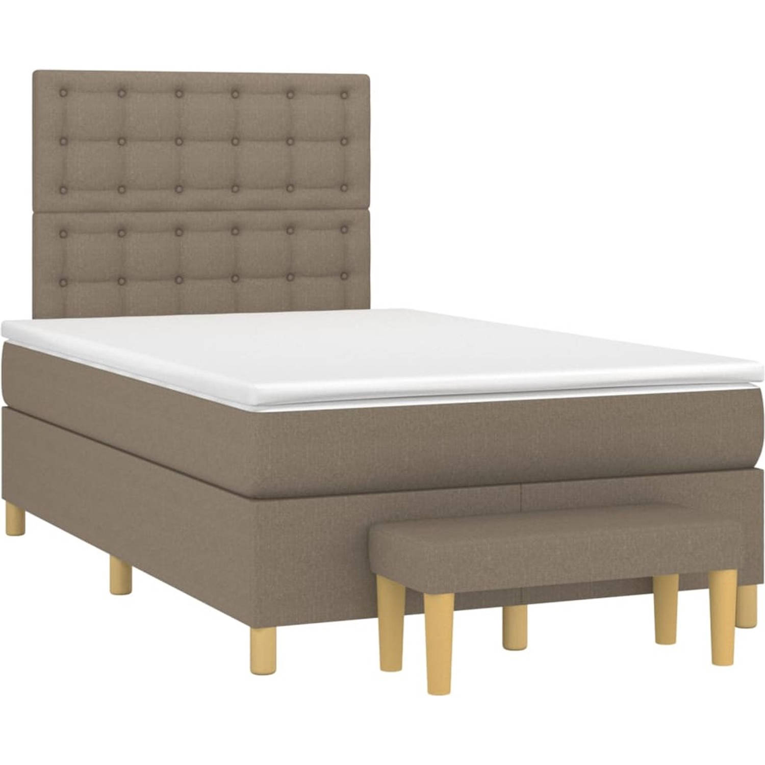 The Living Store Boxspringbed - 203x120x118/128 cm - Taupe - Pocketvering - Middelharde ondersteuning