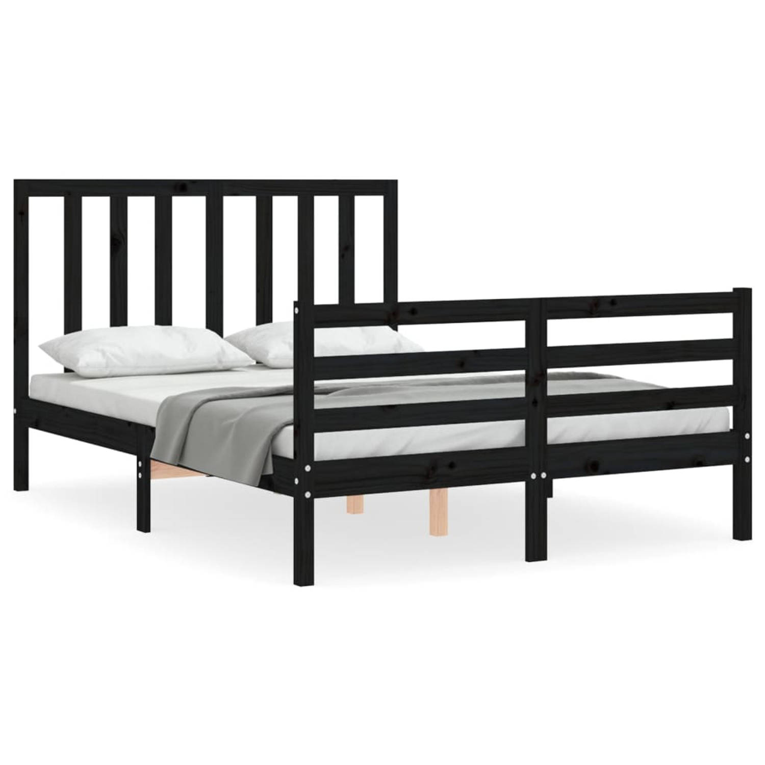 The Living Store Bedframe met hoofdbord massief hout zwart 140x190 cm - Bedframe - Bedframes - Bed - Tweepersoonsbed - Slaapkamermeubel - Houten Bedframe - Houten Bed - Bedbodem -