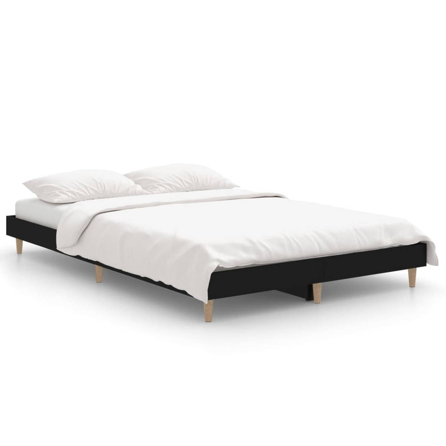 The Living Store Bedframe bewerkt hout zwart 120x190 cm - Bed