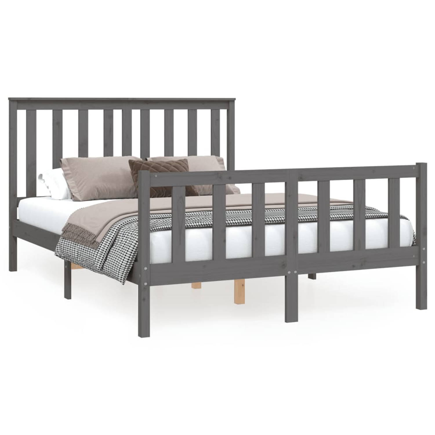 The Living Store Bedframe met hoofdbord massief grenenhout grijs 120x200 cm - Bedframe - Bedframes - Tweepersoonsbed - Bed - Bedombouw - Dubbel Bed - Frame - Bed Frame - Ledikant -