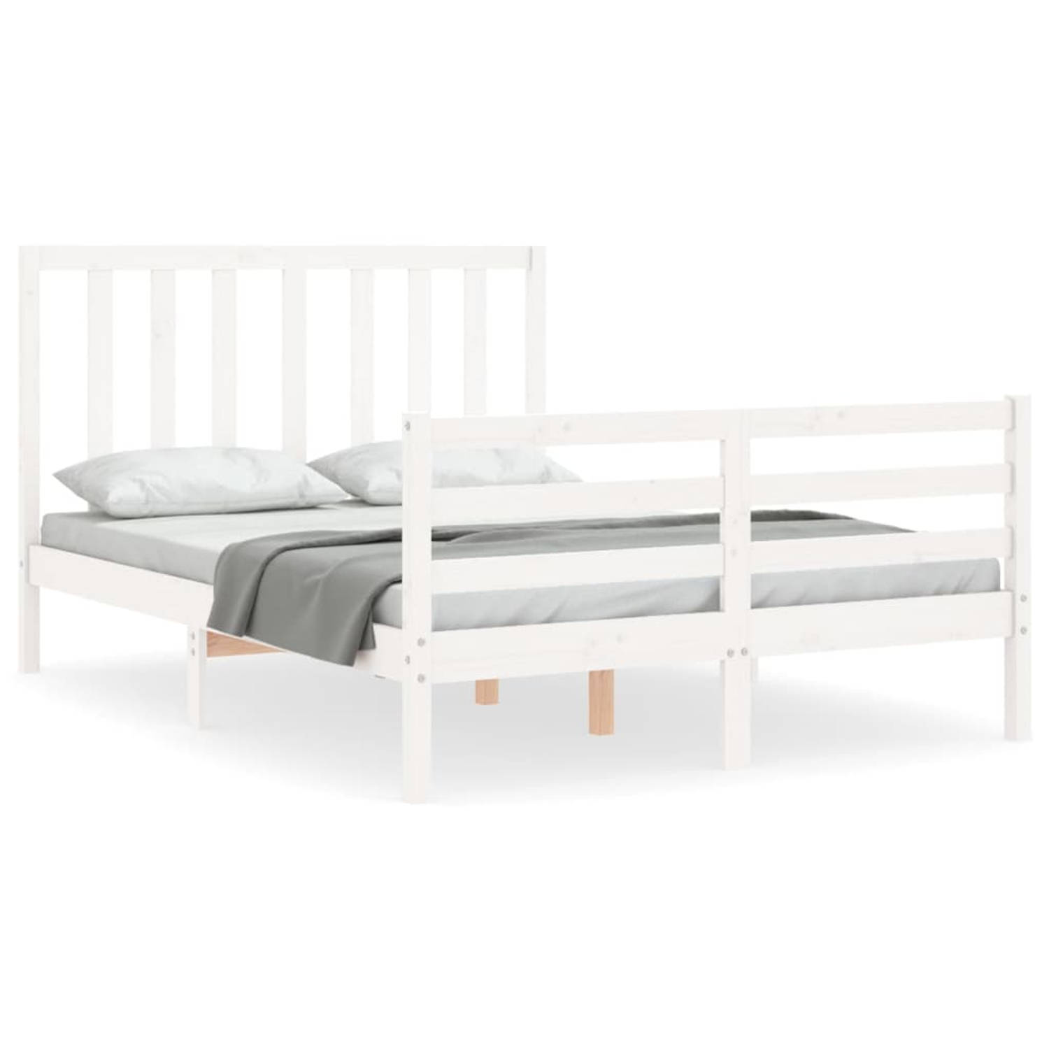 The Living Store Bedframe met hoofdbord massief hout wit 120x200 cm - Bedframe - Bedframes - Bed - Tweepersoonsbed - Slaapkamermeubel - Houten Bedframe - Houten Bed - Bedbodem - Ma