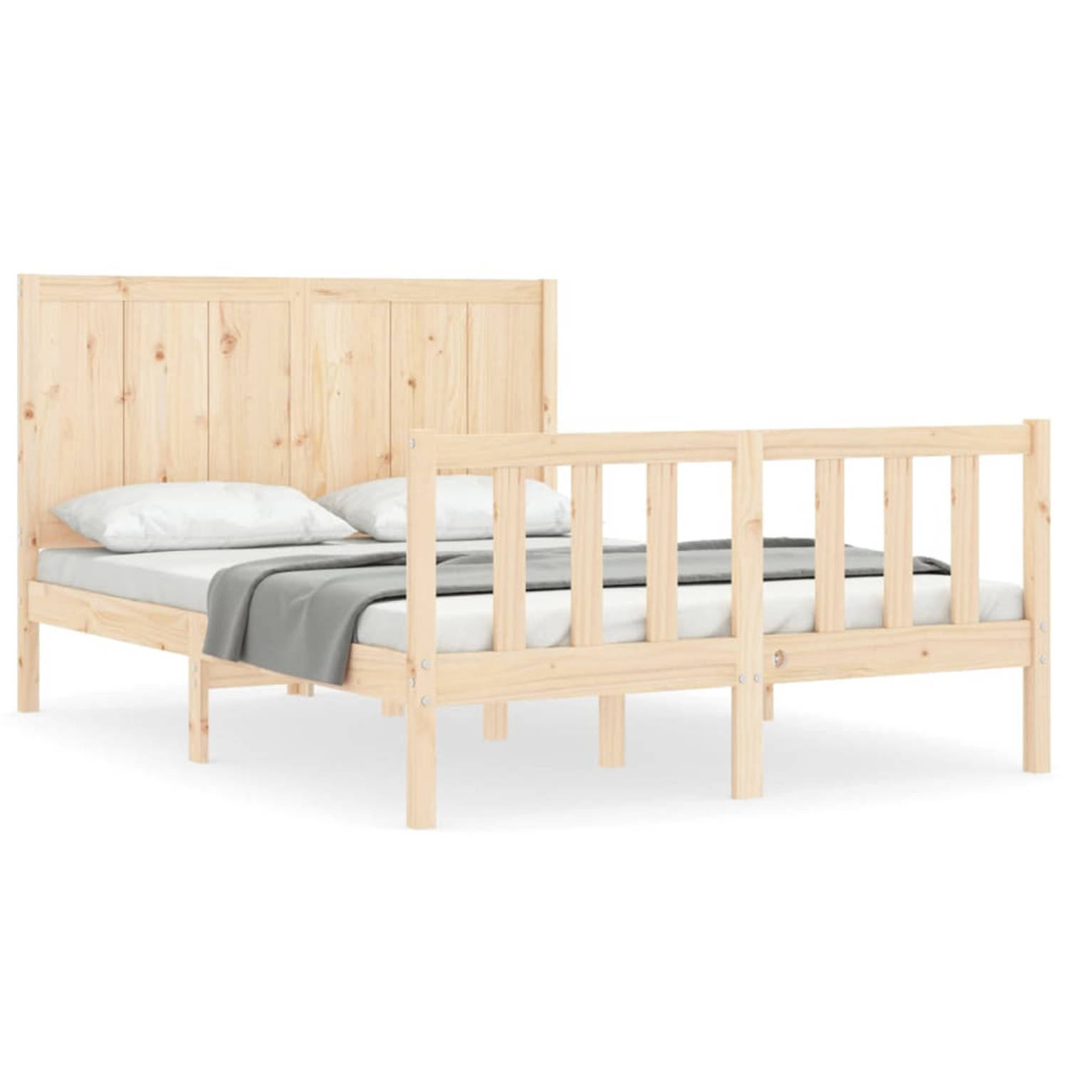 The Living Store Bedframe met hoofdbord massief hout 120x200 cm - Bedframe - Bedframes - Bed - Tweepersoonsbed - Slaapkamermeubel - Houten Bedframe - Houten Bed - Bedbodem - Massie