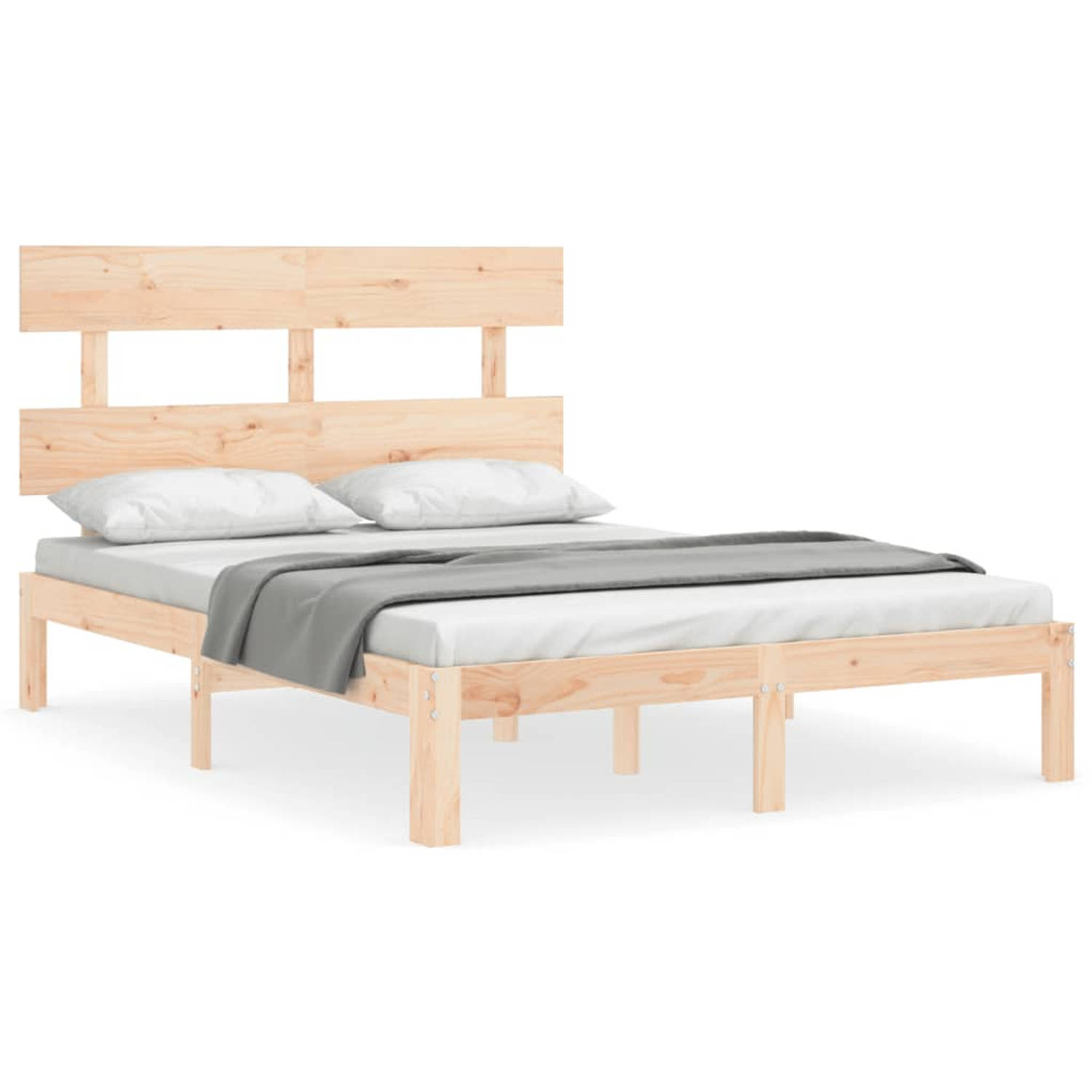 The Living Store Bedframe met hoofdbord massief hout 120x200 cm - Bed