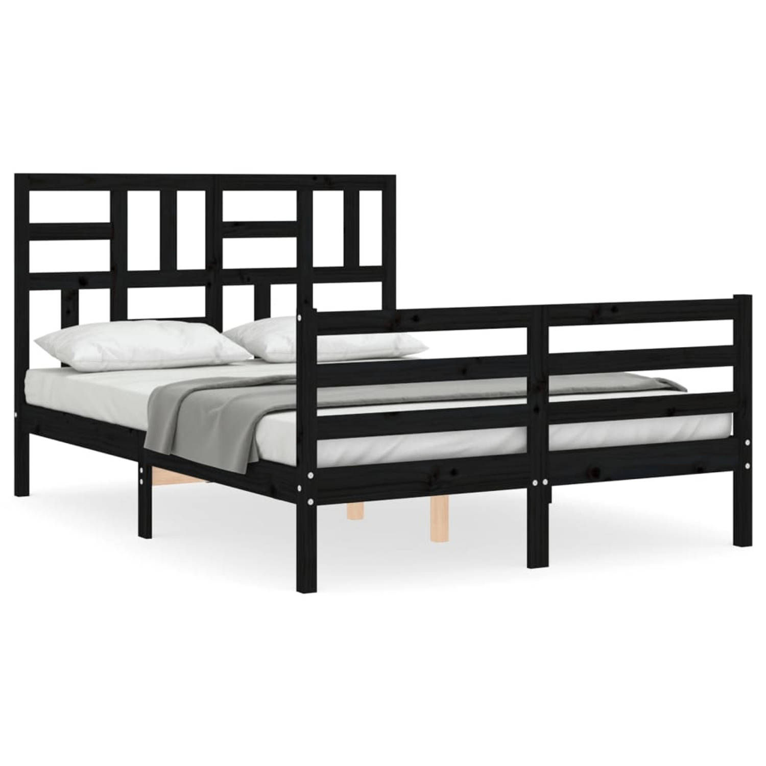 The Living Store Bedframe met hoofdbord massief hout zwart 120x200 cm - Bedframe - Bedframes - Bed - Tweepersoonsbed - Slaapkamermeubel - Houten Bedframe - Houten Bed - Bedbodem -