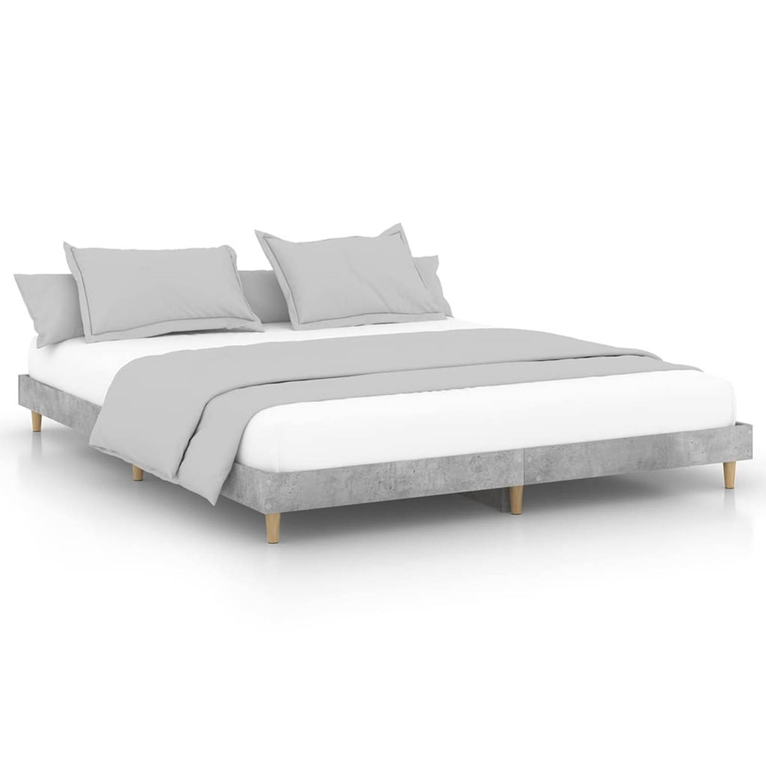 The Living Store Bedframe bewerkt hout betongrijs 120x200 cm - Bed