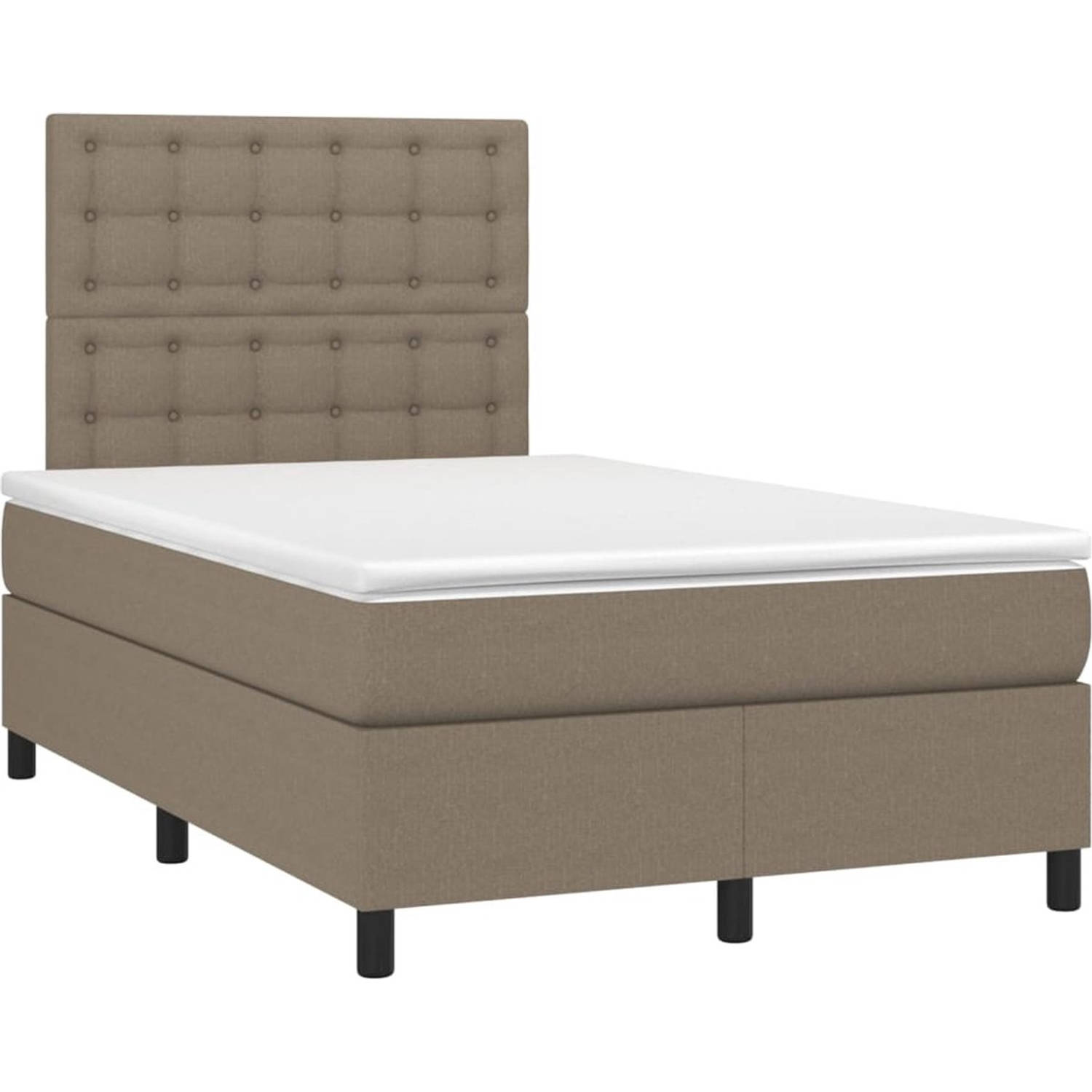 The Living Store Boxspring Bed - LED-verlichting - Pocketvering - Huidvriendelijk - Taupe - 203x120x118/128 cm