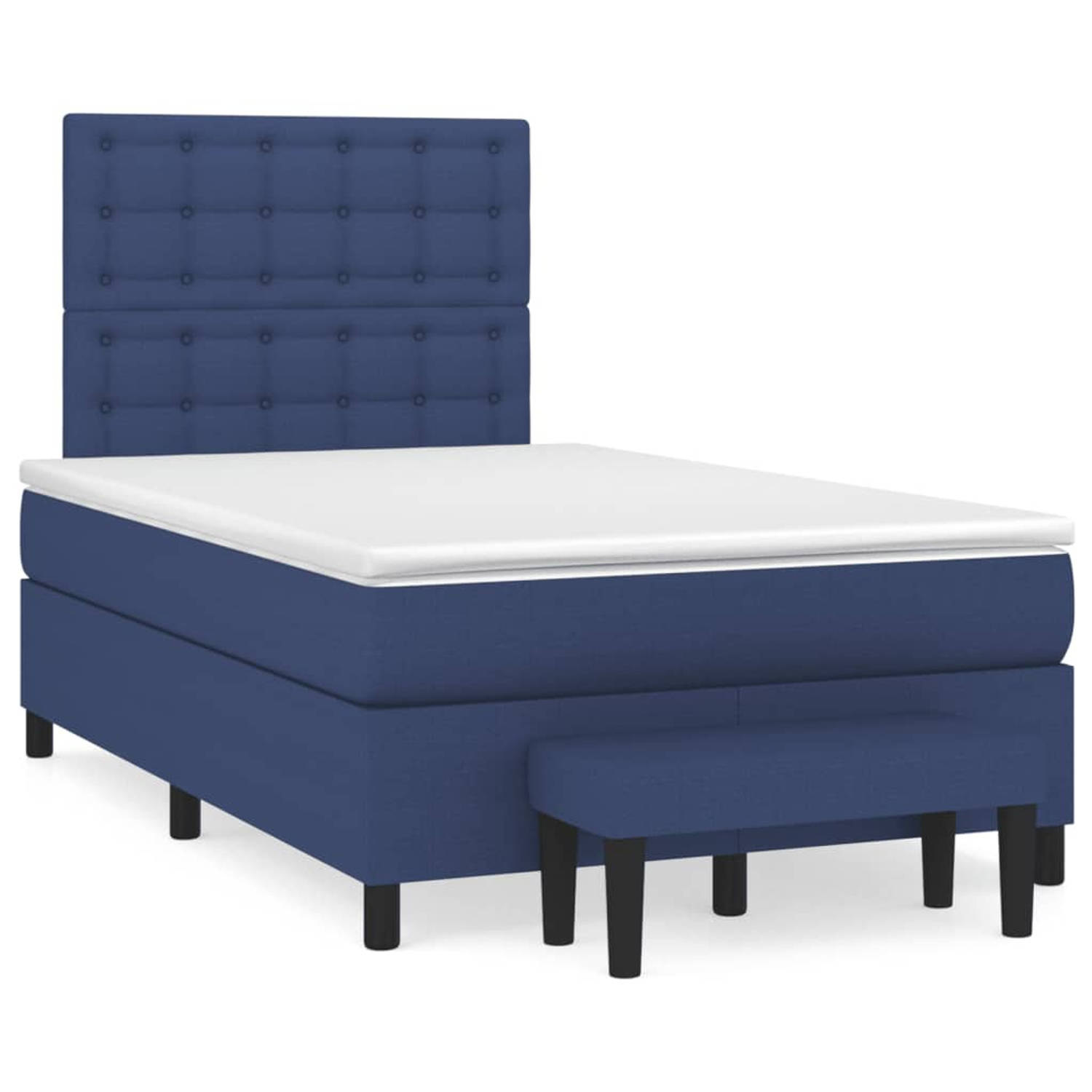 The Living Store Boxspringbed - Bed en Matras - Blauw - 203 x 120 x 118/128cm - Pocketvering - Multifunctioneel bankje