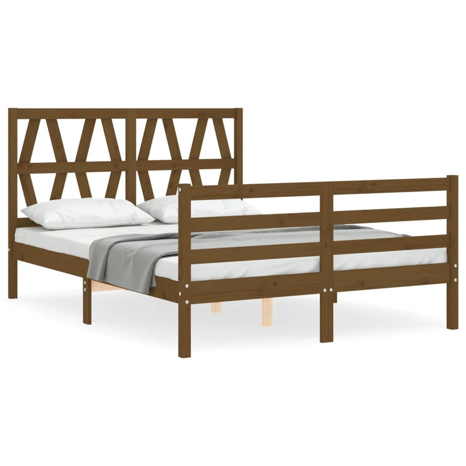 The Living Store Bedframe met hoofdbord massief hout honingbruin 120x200 cm - Bedframe - Bedframes - Bed - Tweepersoonsbed - Slaapkamermeubel - Houten Bedframe - Houten Bed - Bedbo