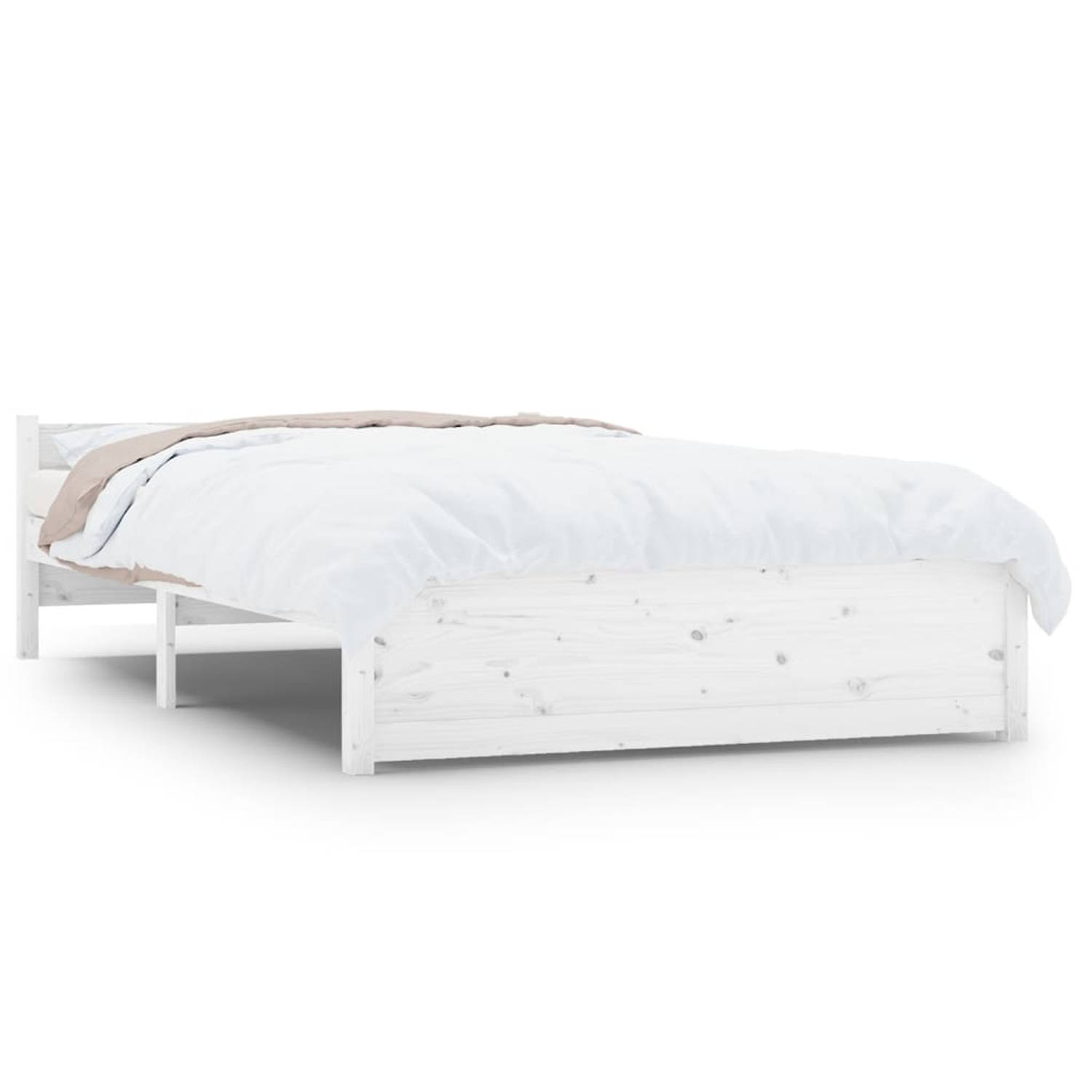The Living Store Bedframe massief hout wit 135x190 cm 4FT6 Double - Bed