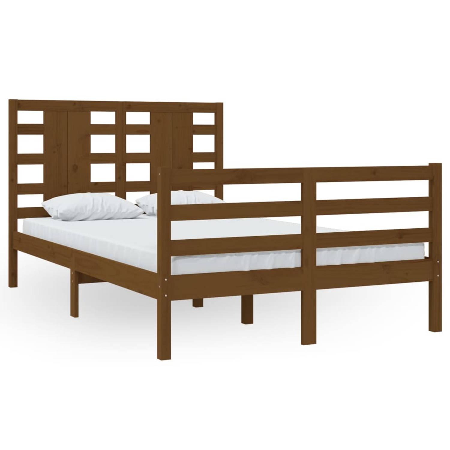 The Living Store Bedframe massief grenenhout honingbruin 120x200 cm - Bedframe - Bedframes - Bed - Bedbodem - Ledikant - Bed Frame - Massief Houten Bedframe - Slaapmeubel - Tweeper