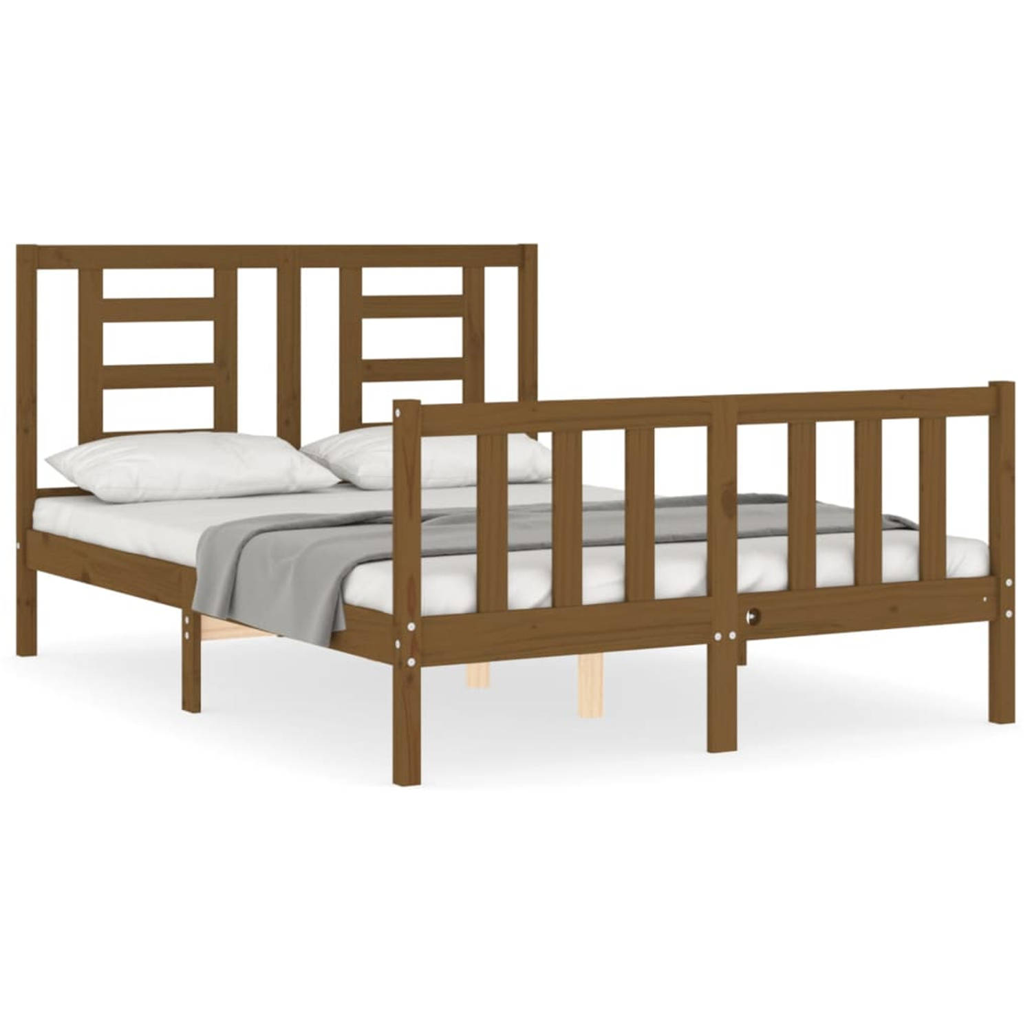 The Living Store Bedframe met hoofdbord massief hout honingbruin 140x200 cm - Bedframe - Bedframes - Bed - Tweepersoonsbed - Slaapkamermeubel - Houten Bedframe - Houten Bed - Bedbo