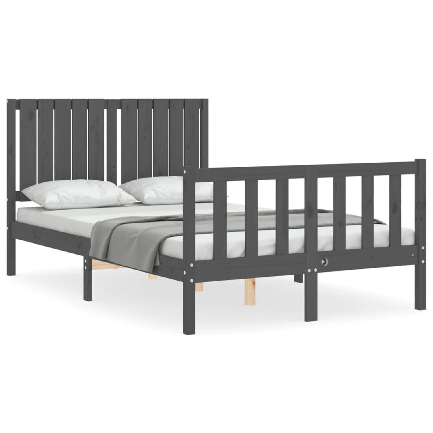 The Living Store Bedframe met hoofdbord massief hout grijs 120x200 cm - Bedframe - Bedframes - Bed - Tweepersoonsbed - Slaapkamermeubel - Houten Bedframe - Houten Bed - Bedbodem -