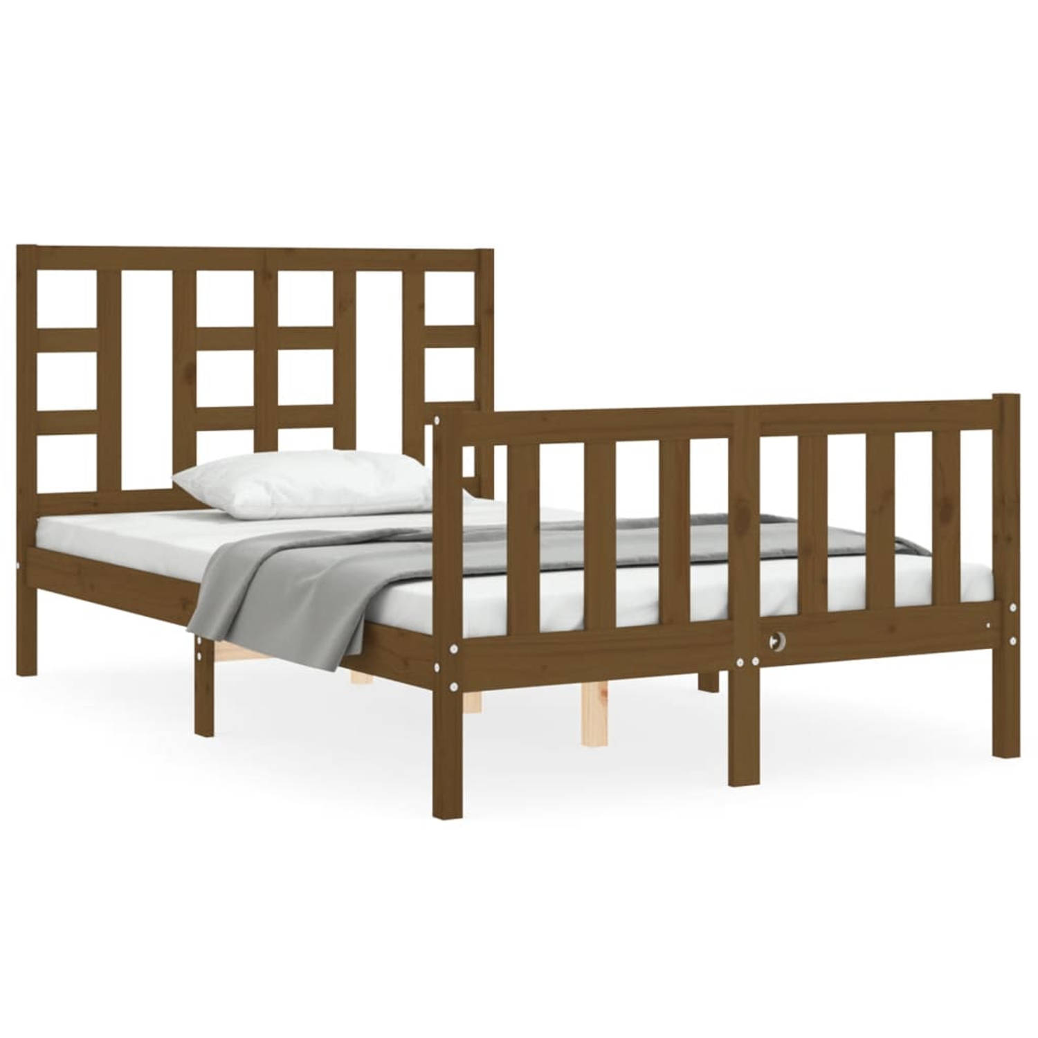 The Living Store Bedframe met hoofdbord massief hout honingbruin 120x200 cm - Bedframe - Bedframes - Bed - Tweepersoonsbed - Slaapkamermeubel - Houten Bedframe - Houten Bed - Bedbo