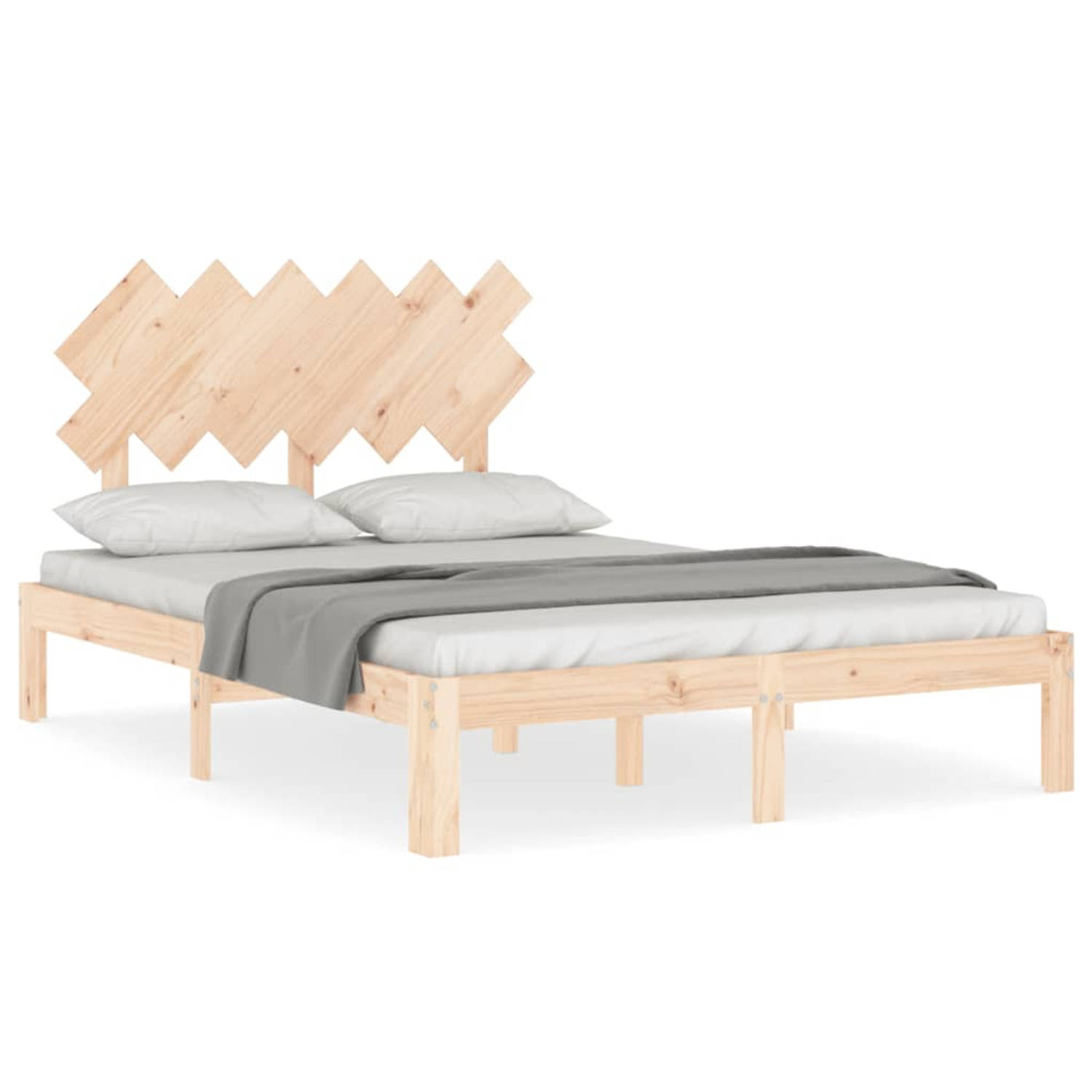 The Living Store Bedframe met hoofdbord massief hout 120x200 cm - Bed