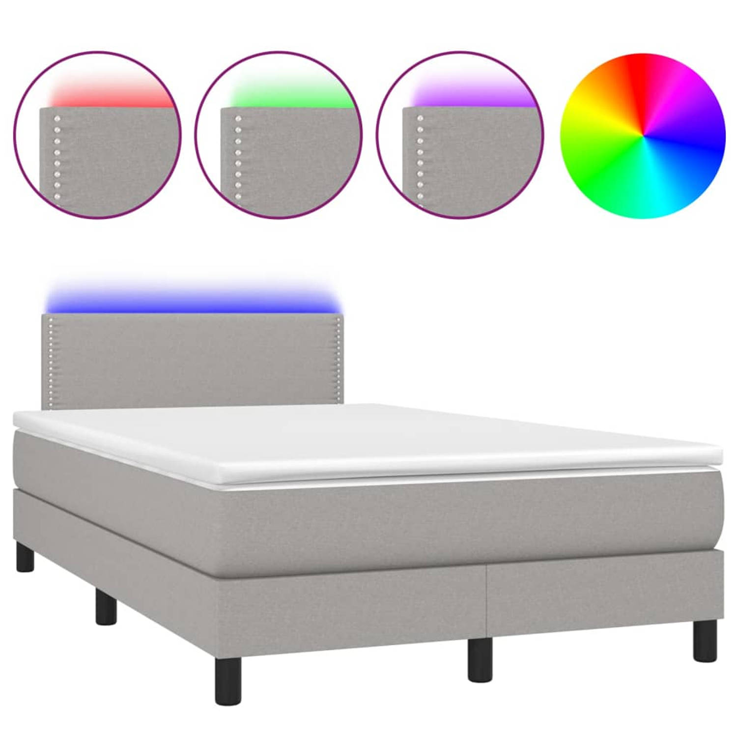 The Living Store Boxspring met matras en LED stof lichtgrijs 120x200 cm - Boxspring - Boxsprings - Bed - Slaapmeubel - Boxspringbed - Boxspring Bed - Tweepersoonsbed - Bed Met Matr