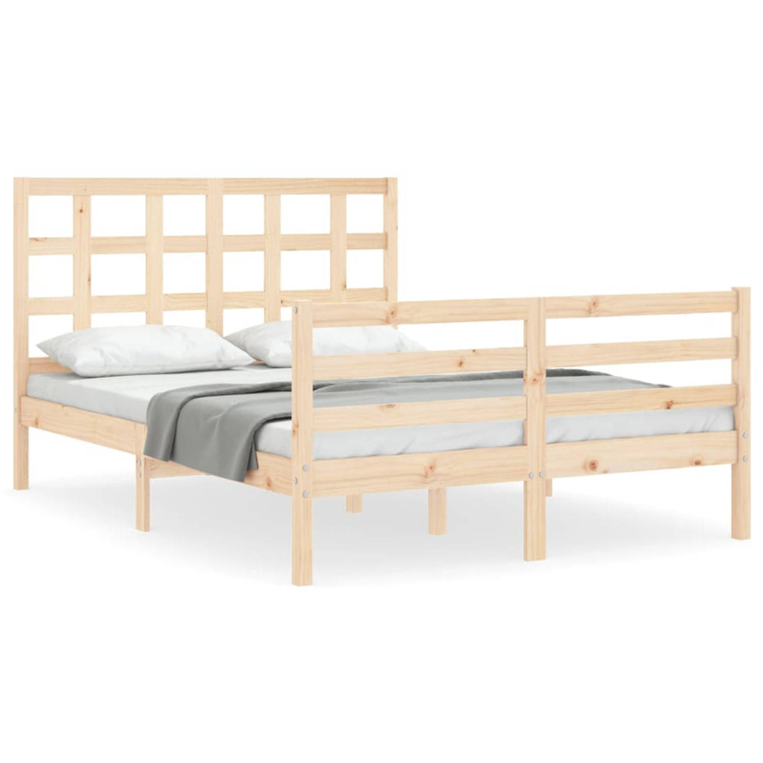 The Living Store Bedframe met hoofdbord massief hout 120x200 cm - Bedframe - Bedframes - Bed - Tweepersoonsbed - Slaapkamermeubel - Houten Bedframe - Houten Bed - Bedbodem - Massie