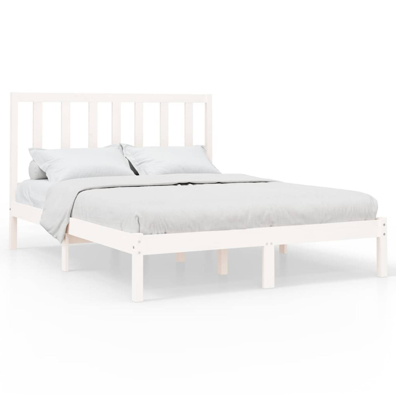 The Living Store Bedframe massief hout wit 120x200 cm - Bedframe - Bedframes - Tweepersoonsbed - Bed - Bedombouw - Dubbel Bed - Frame - Bed Frame - Ledikant - Bedframe Met Hoofdein