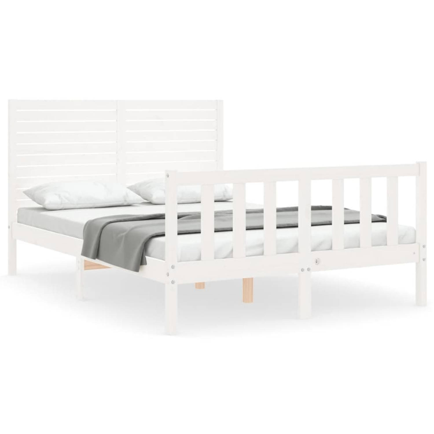 The Living Store Bedframe met hoofdbord massief hout wit 120x200 cm - Bedframe - Bedframes - Bed - Tweepersoonsbed - Slaapkamermeubel - Houten Bedframe - Houten Bed - Bedbodem - Ma