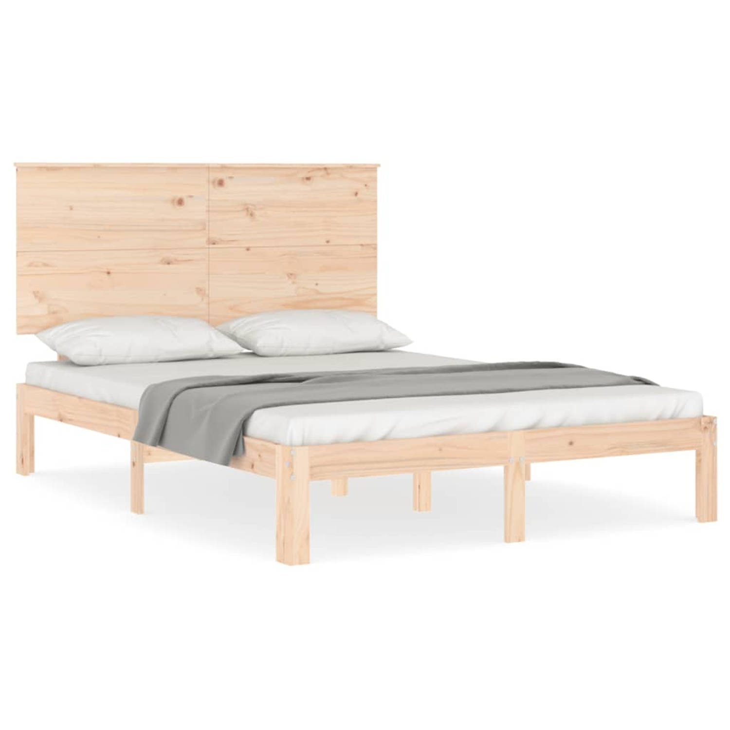 The Living Store Bedframe met hoofdbord massief hout 120x200 cm - Bed