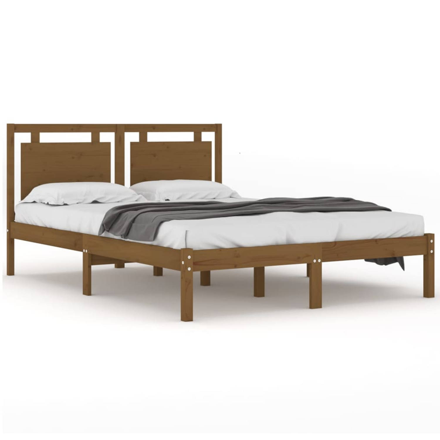 The Living Store Bedframe massief hout honingbruin 120x200 cm - Bedframe - Bedframes - Tweepersoonsbed - Bed - Bedombouw - Dubbel Bed - Frame - Bed Frame - Ledikant - Houten Bedfra