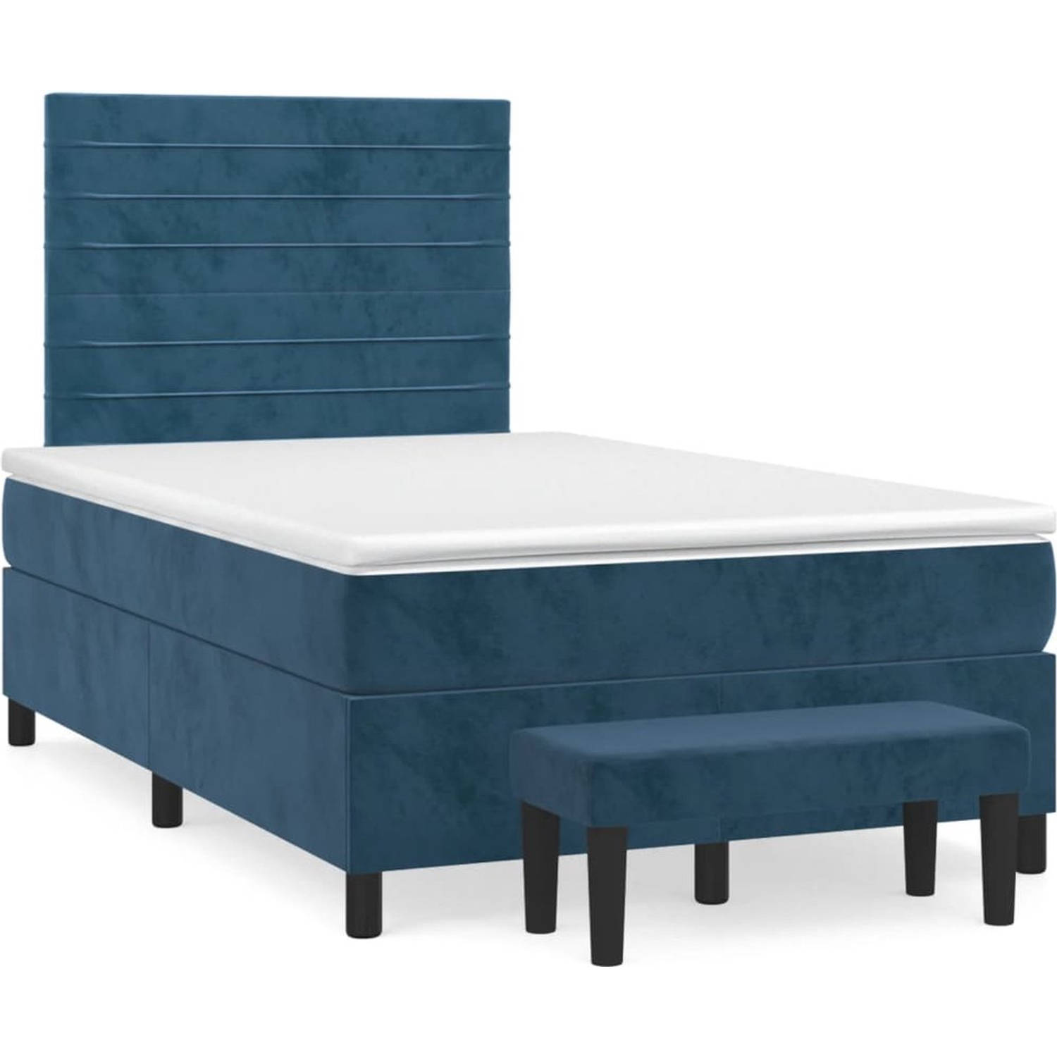 The Living Store Boxspringbed - donkerblauw - 203 x 120 x 118/128 cm - zacht fluweel