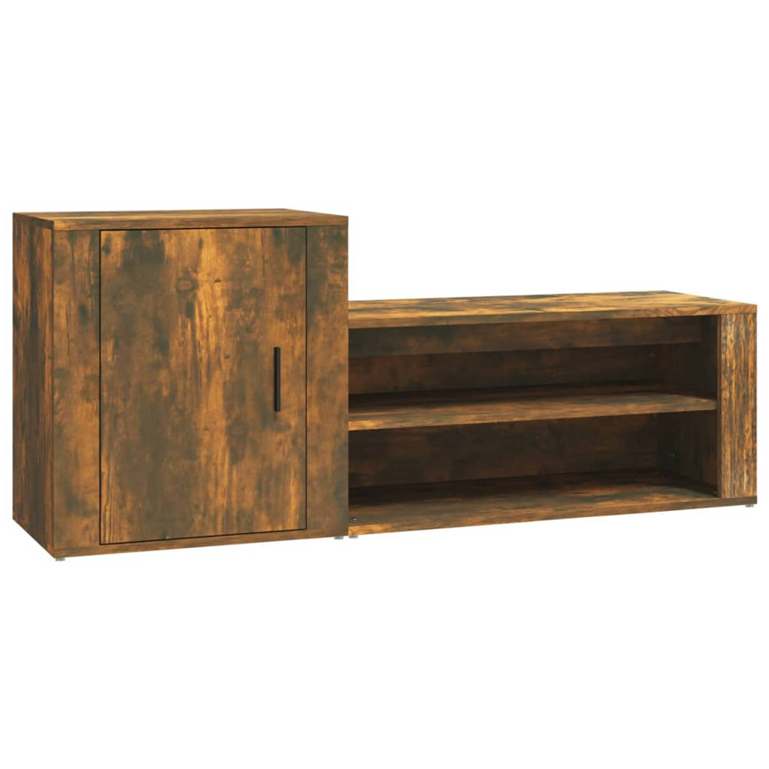 The Living Store Schoenenkast - Gerookt Eiken - 130x35x54 cm - Hoge kwaliteit bewerkt hout - 2 vakken