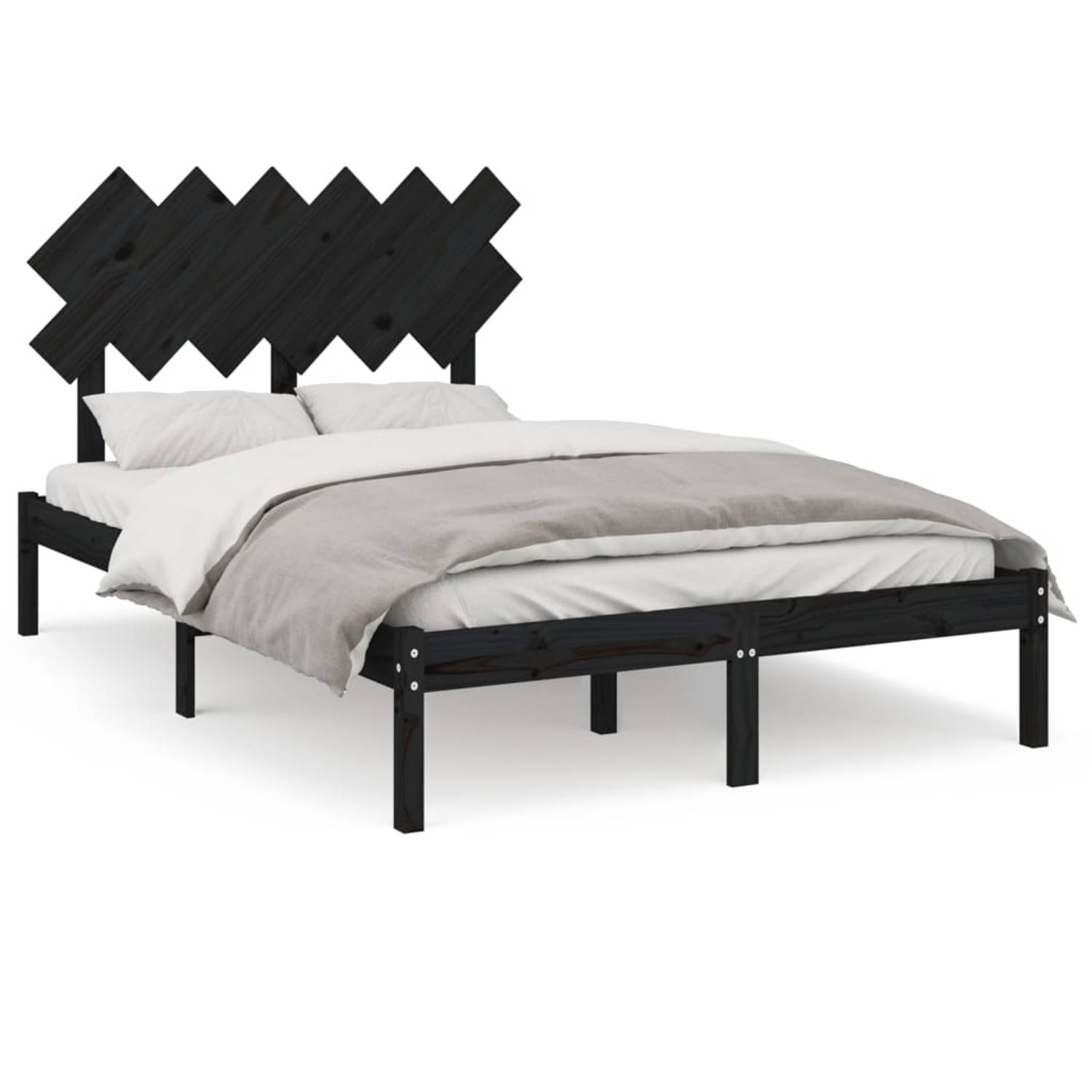 The Living Store Bedframe massief hout zwart 120x200 cm - Bedframe - Bedframes - Bed - Bedbodem - Ledikant - Bed Frame - Massief Houten Bedframe - Slaapmeubel - Tweepersoonsbed - B
