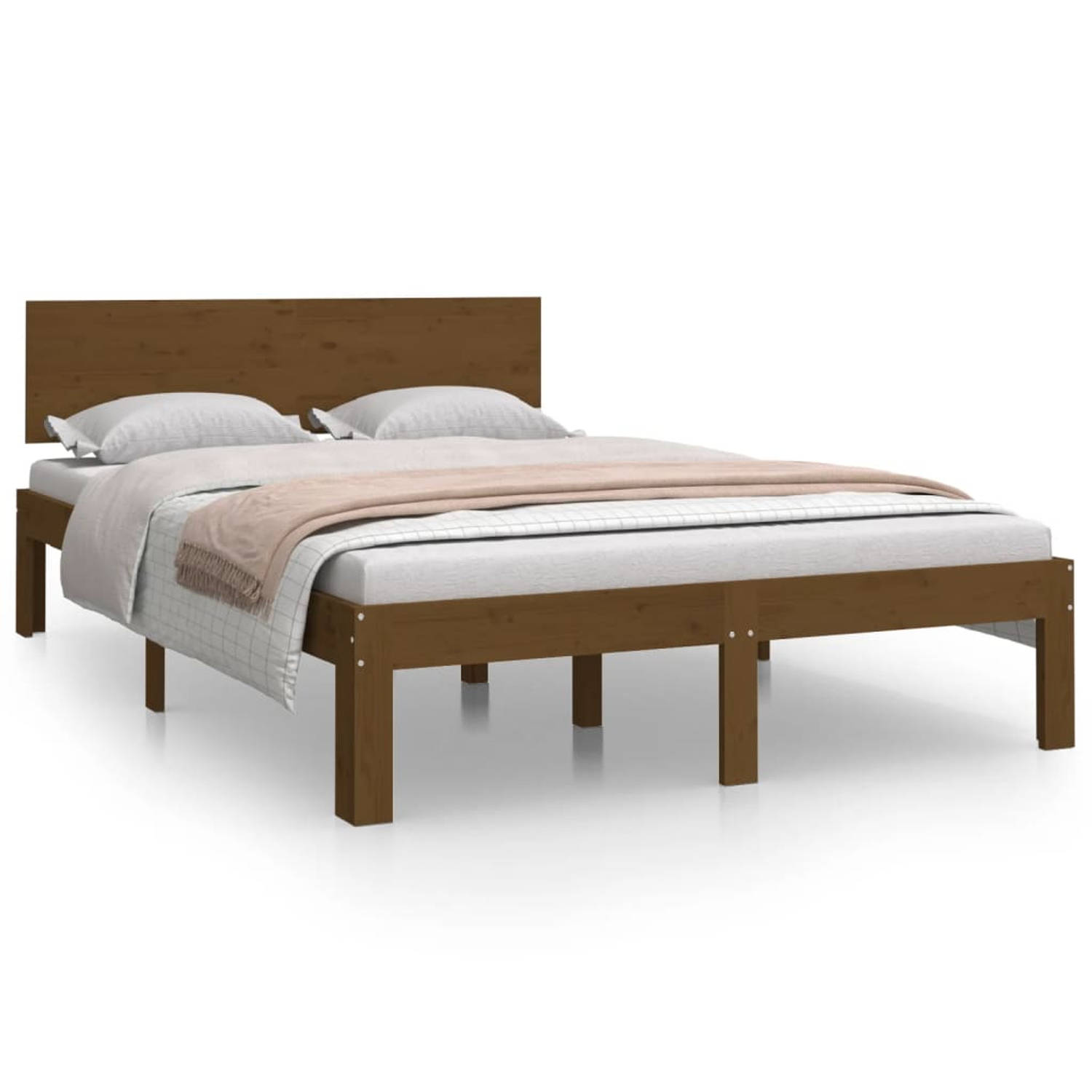 The Living Store Bedframe massief hout honingbruin 120x190 cm 4FT Small Double - Bedframe - Bedframes - Bed - Bedbodem - Ledikant - Bed Frame - Massief Houten Bedframe - Slaapmeube