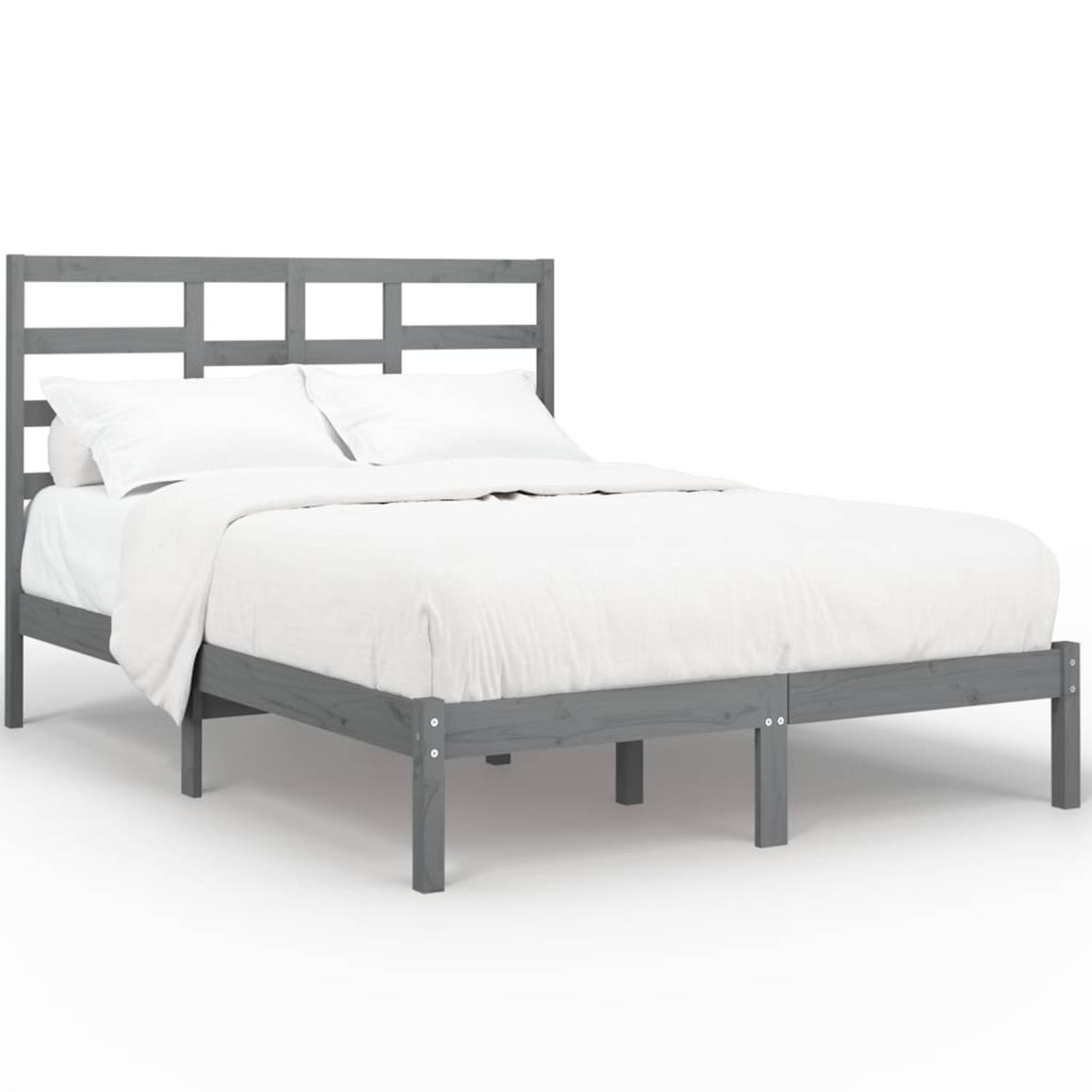 The Living Store Bedframe massief hout grijs 140x190 cm - Bedframe - Bedframes - Bed - Bedbodem - Ledikant - Bed Frame - Massief Houten Bedframe - Slaapmeubel - Tweepersoonsbed - B