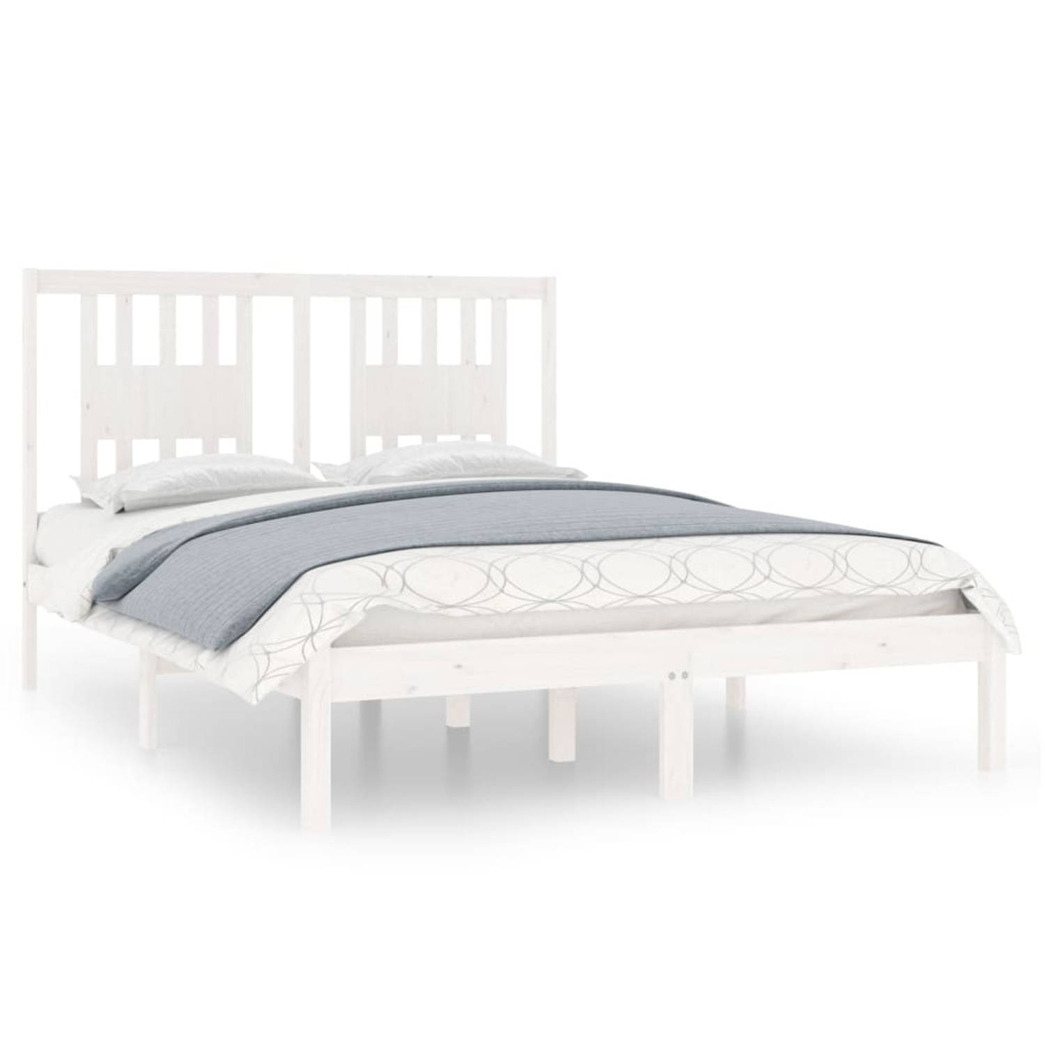 The Living Store Bedframe massief grenenhout wit 120x200 cm - Bedframe - Bedframes - Tweepersoonsbed - Bed - Bedombouw - Dubbel Bed - Frame - Bed Frame - Ledikant - Houten Bedframe