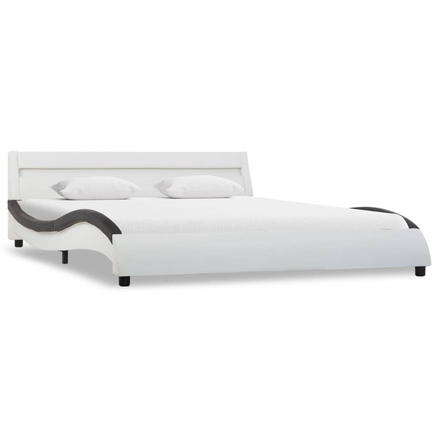 The Living Store Bedframe met LED kunstleer wit en zwart 120x200 cm - Bed