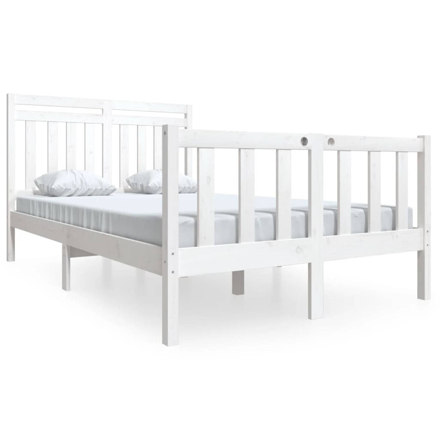 The Living Store Bedframe massief hout wit 120x190 cm 4FT Small Double - Bedframe - Bedframes - Tweepersoonsbed - Bed - Bedombouw - Dubbel Bed - Frame - Bed Frame - Ledikant - Bedf