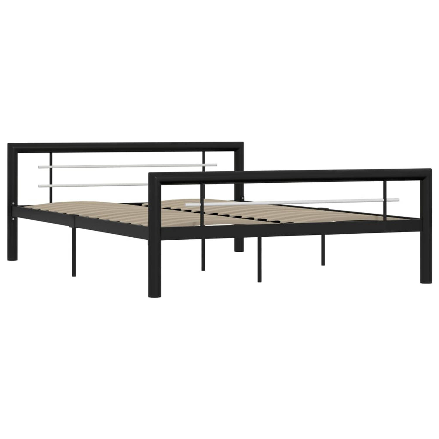 The Living Store Bedframe metaal zwart en wit 120x200 cm - Bed