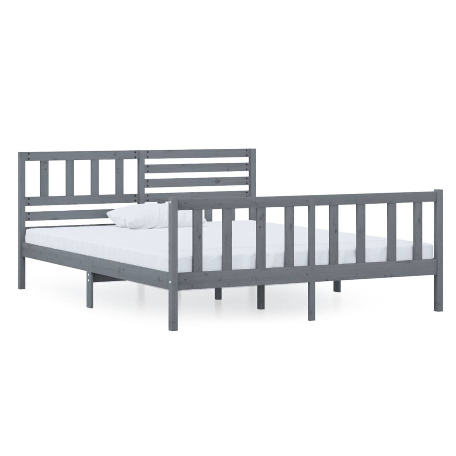 The Living Store Bedframe massief hout grijs 120x200 cm - Bedframe - Bedframes - Tweepersoonsbed - Bed - Bedombouw - Dubbel Bed - Frame - Bed Frame - Ledikant - Bedframe Met Hoofde