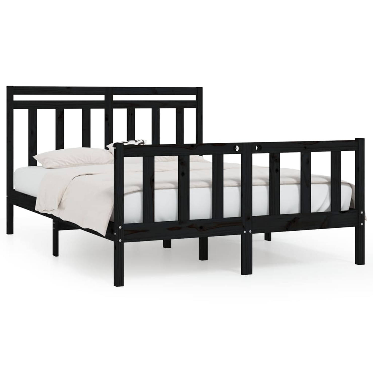 The Living Store Bedframe massief grenenhout zwart 150x200 cm 5FT king size - Bedframe - Bedframes - Massief Houten Bed - Tweepersoonsbed - Bed - Bedombouw - Dubbel Bed - Frame - B