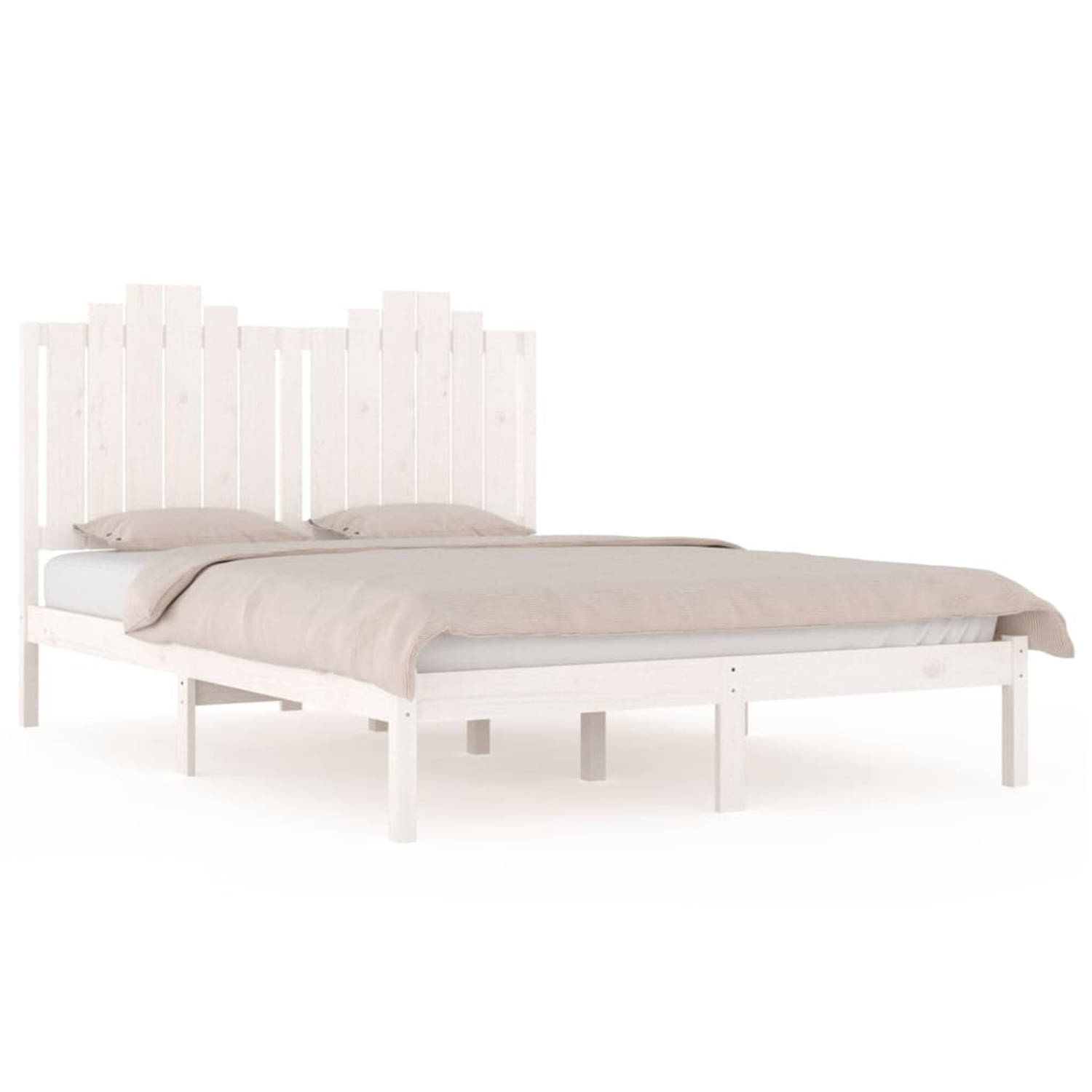 The Living Store Bedframe massief grenenhout wit 120x200 cm - Bedframe - Bedframes - Tweepersoonsbed - Bed - Bedden - Bedombouw - Dubbel Bed - Frame - Bed Frame - Ledikant - Houten