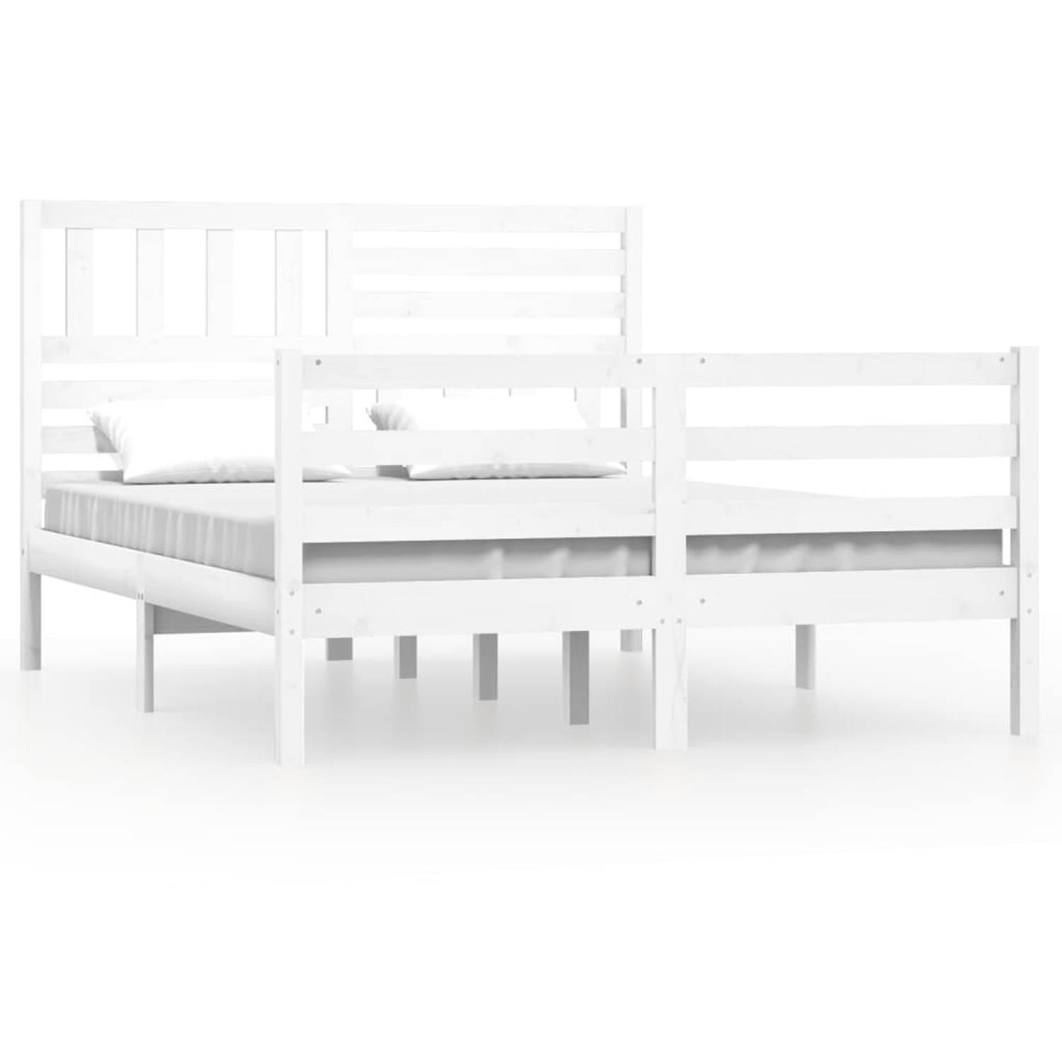 The Living Store Bedframe massief hout wit 140x190 cm - Bedframe - Bedframes - Tweepersoonsbed - Bed - Bedombouw - Dubbel Bed - Frame - Bed Frame - Ledikant - Bedframe Met Hoofdein