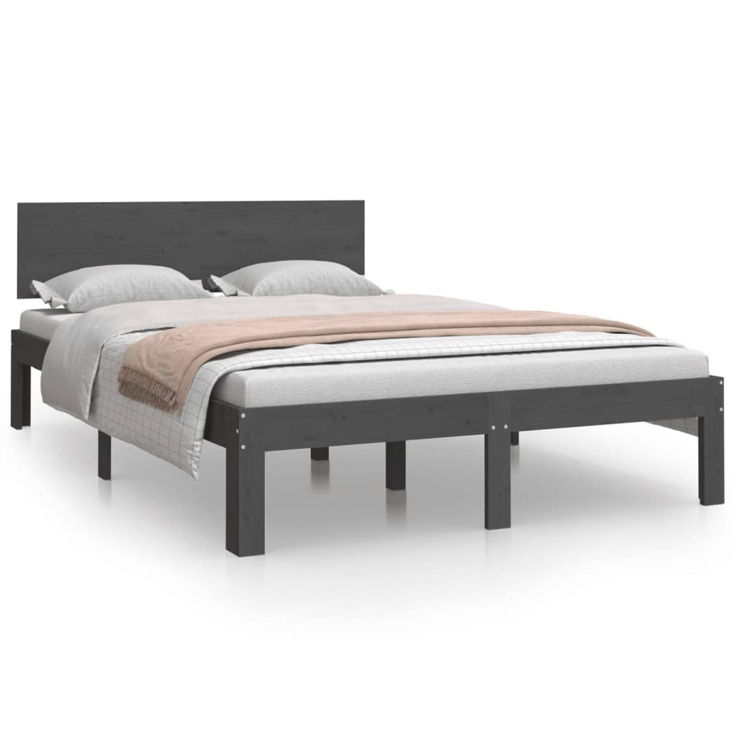 The Living Store Bedframe massief hout grijs 120x190 cm 4FT Small Double - Bedframe - Bedframes - Bed - Bedbodem - Ledikant - Bed Frame - Massief Houten Bedframe - Slaapmeubel - Be